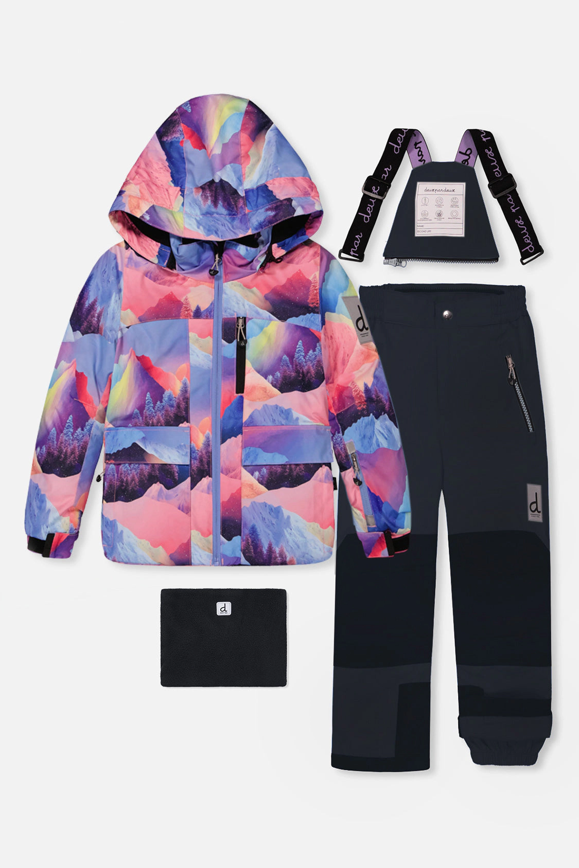 Deux par Girls Mountain Print Two Piece Play Snowsuit with Hooded Jacket and Snow Pants