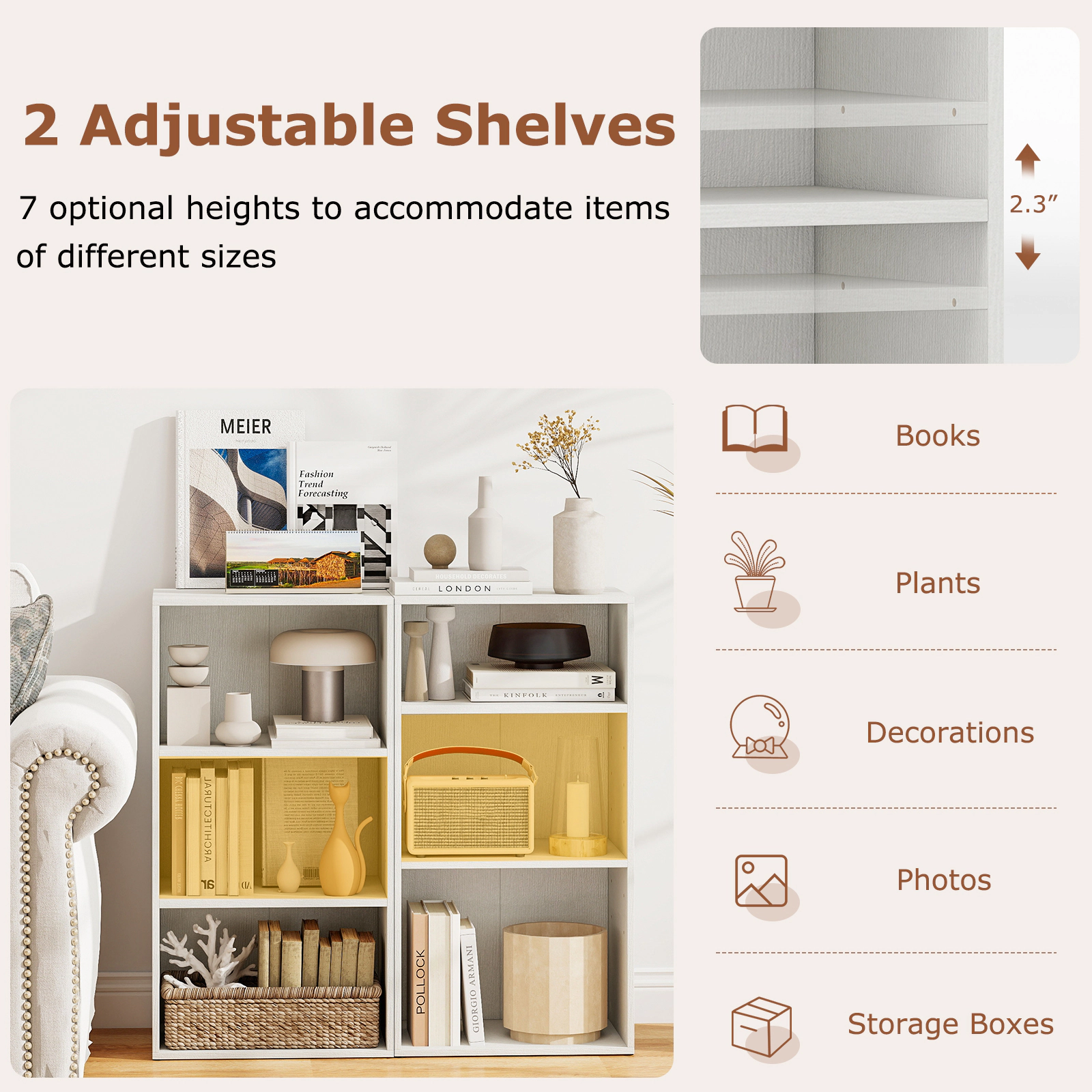 SUGIFT 3-Tier Open Shelf Bookcase Storage Cabinet 55-lb Top Capacity 66-lb Shelf Capacity White