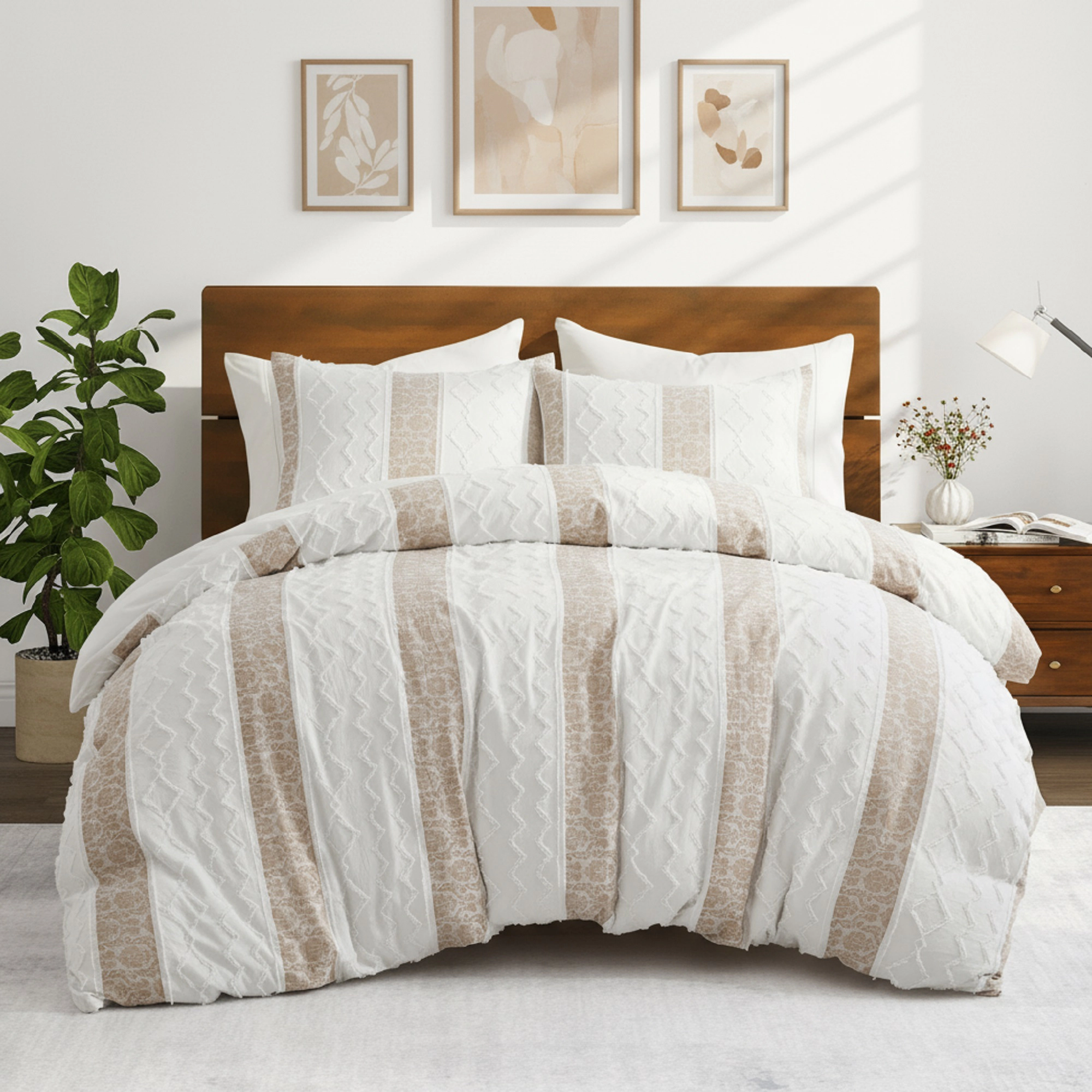 Unikome Boho Textured Duvet Cover Set with Pillowcases - Lightweight Chic Bedding