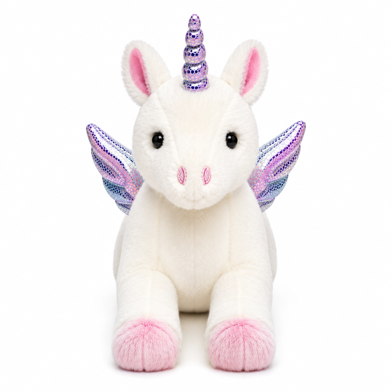 Auswella Plush® 20-Inch Mystical White Winged Unicorn Stuffed Animal with Iridescent Wings & Horn