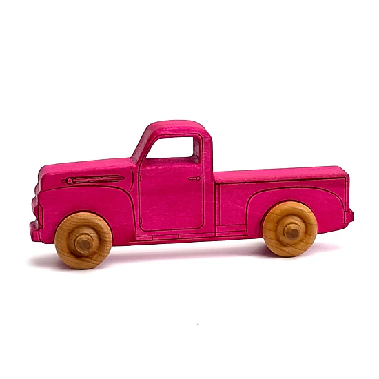 Montessori 9" Pink Wooden Pickup Truck for Toddlers 1–3 — Eco-Friendly Maple Toy, Made in USA