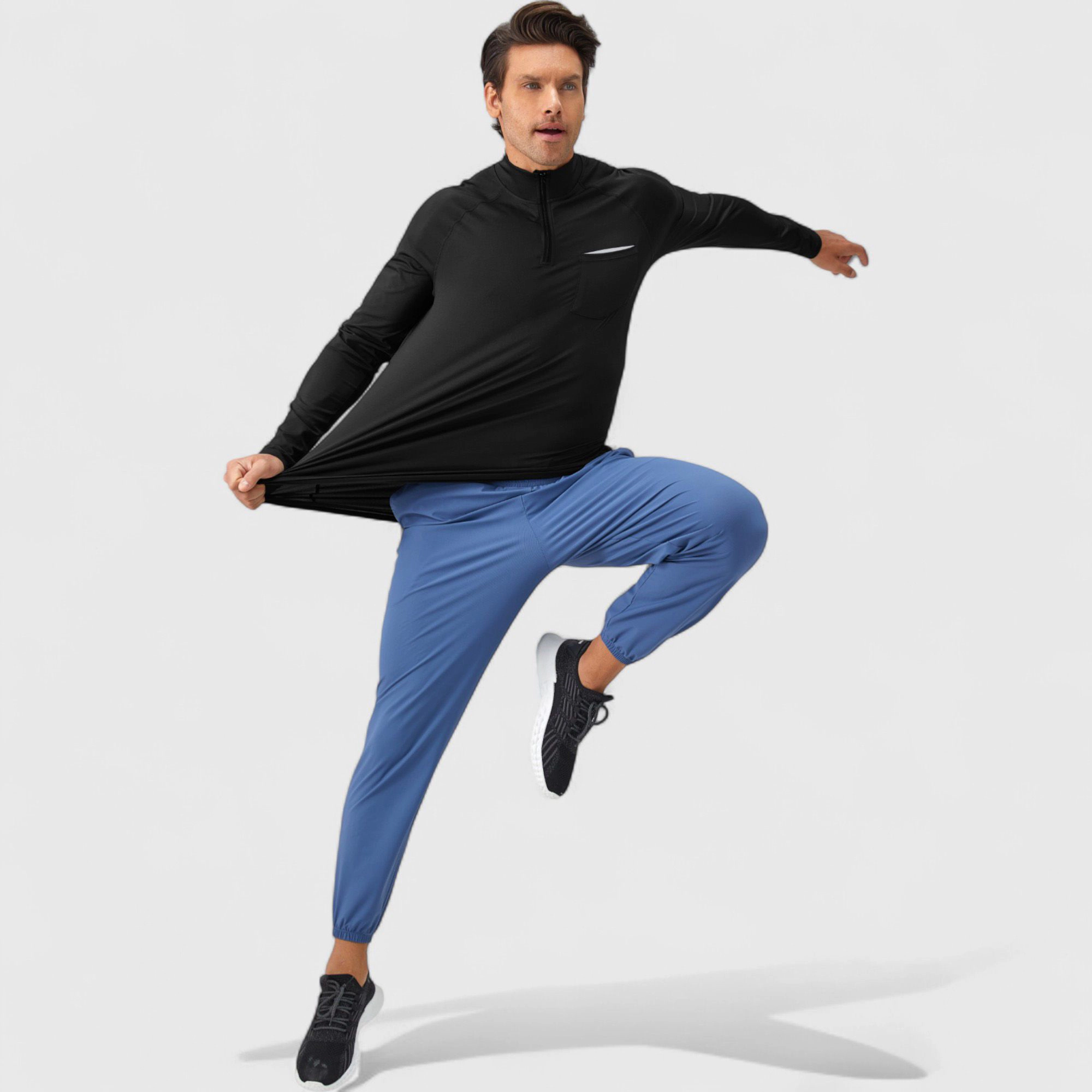 Anna-Kaci Men's Long Sleeve Quarter-Zip Pullover with Reflective Chest Detail and Slim Fit Design