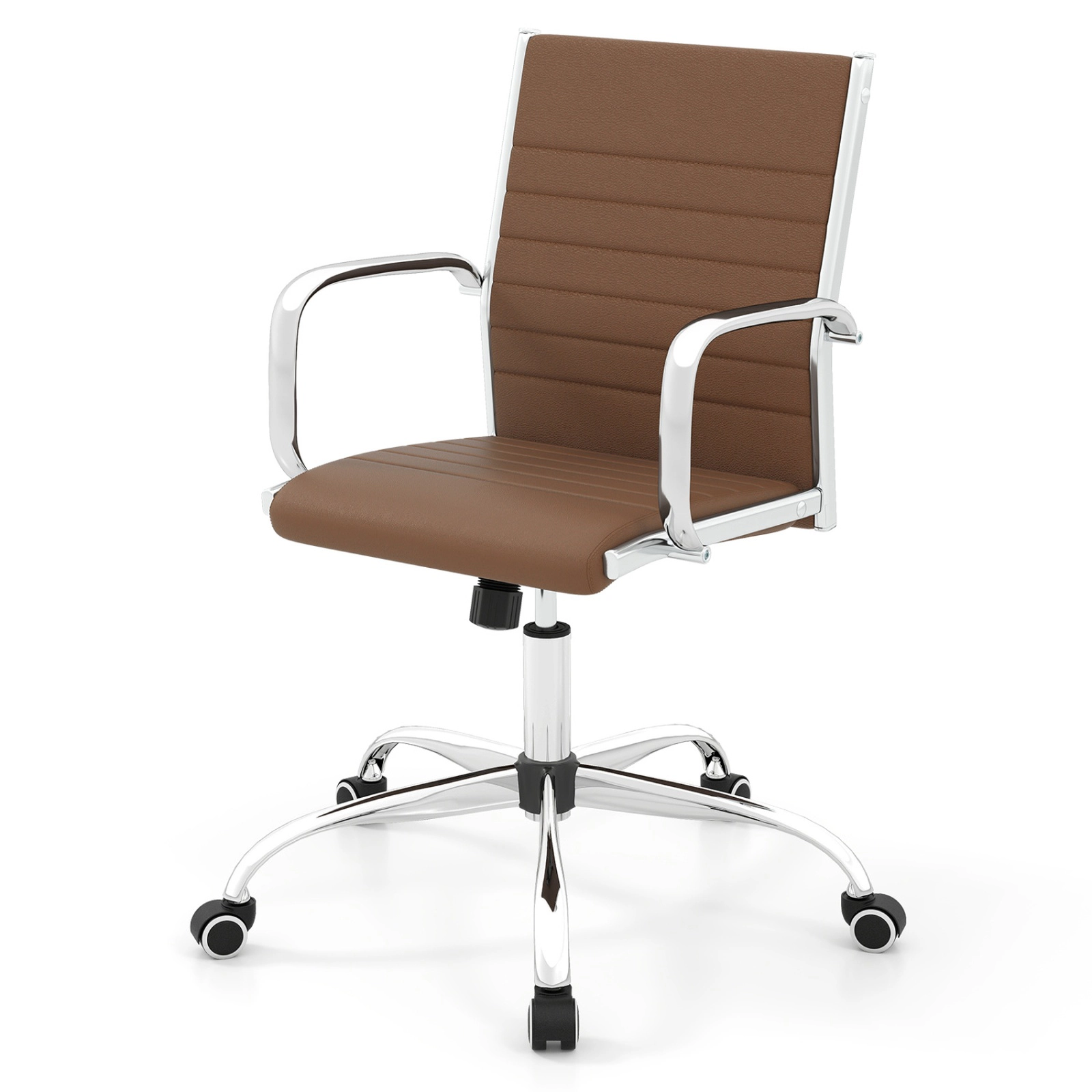 SUGIFT Height Adjustable Office Chair with Rocking Backrest and Armrests 330-Lb Capacity 23.5-in Wide Brown
