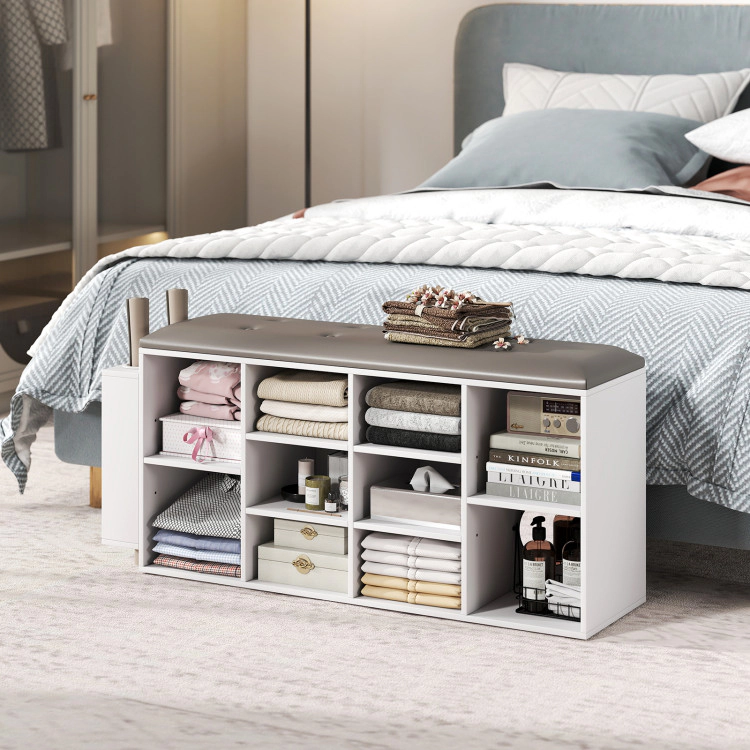 Hivvago Shoe Storage Bench With Umbrella Stand And Adjustable Shelf-White