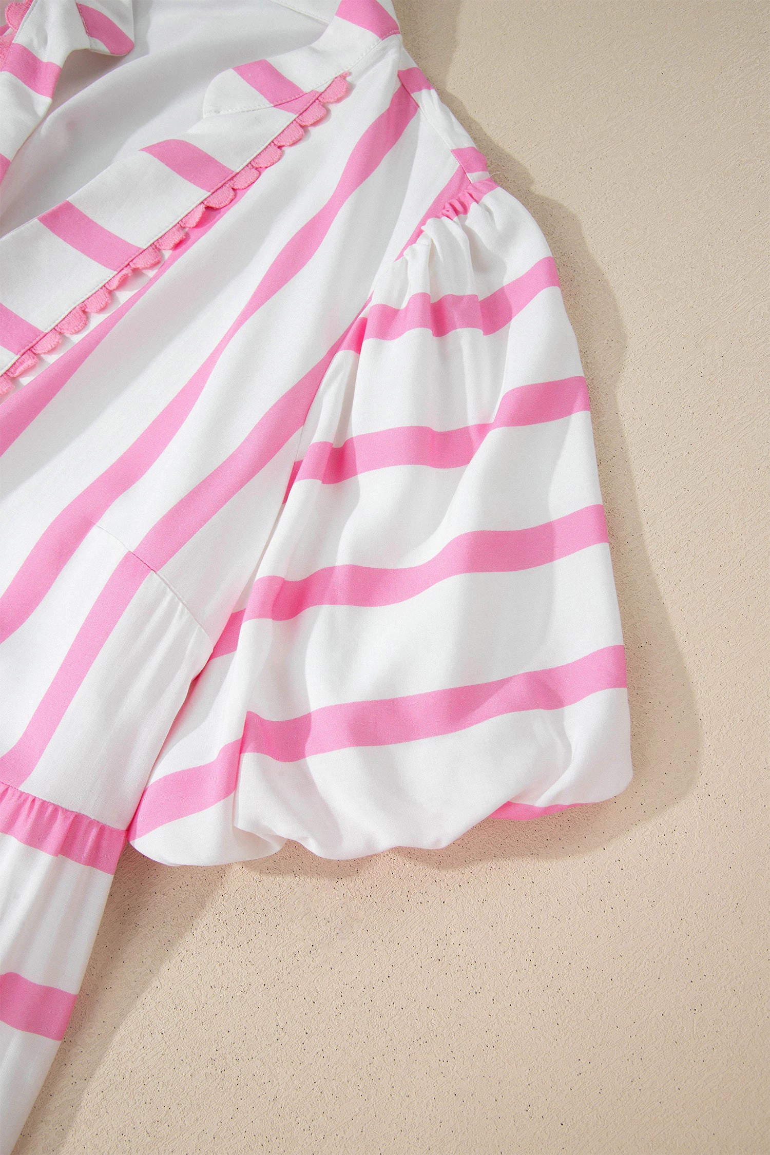 Threaded Pear Womens Elowen Sleeve Tiered Maxi PLUS Dress - Pink Stripe