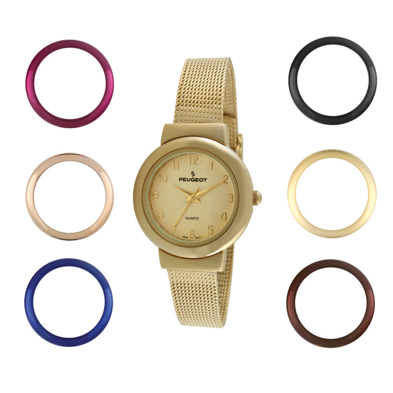 Peugeot Women's Gold Watch Gift Set with 7 Changeable Bezels