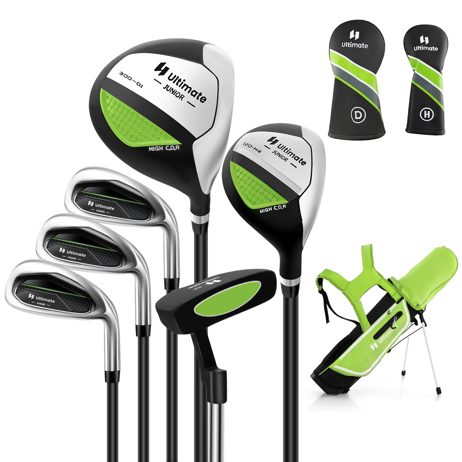 SUGIFT Junior Complete Golf Club Set with Stand Golf Bag and Rain Hood for Kids Ages 11-13 Sports Bag Green