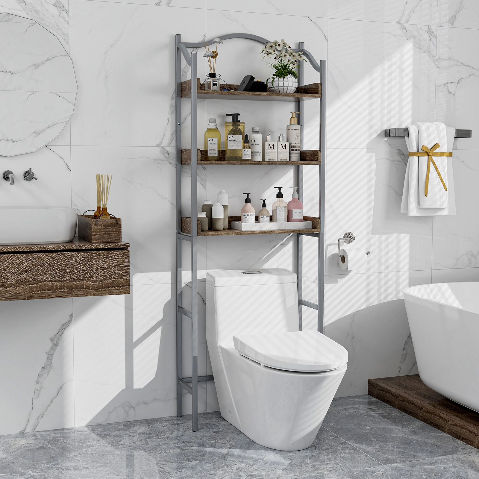 Slickblue Over Toilet Bathroom Storage Rack 3-Tier 66 Inch Silver Metal Shelf Laundry Organizer