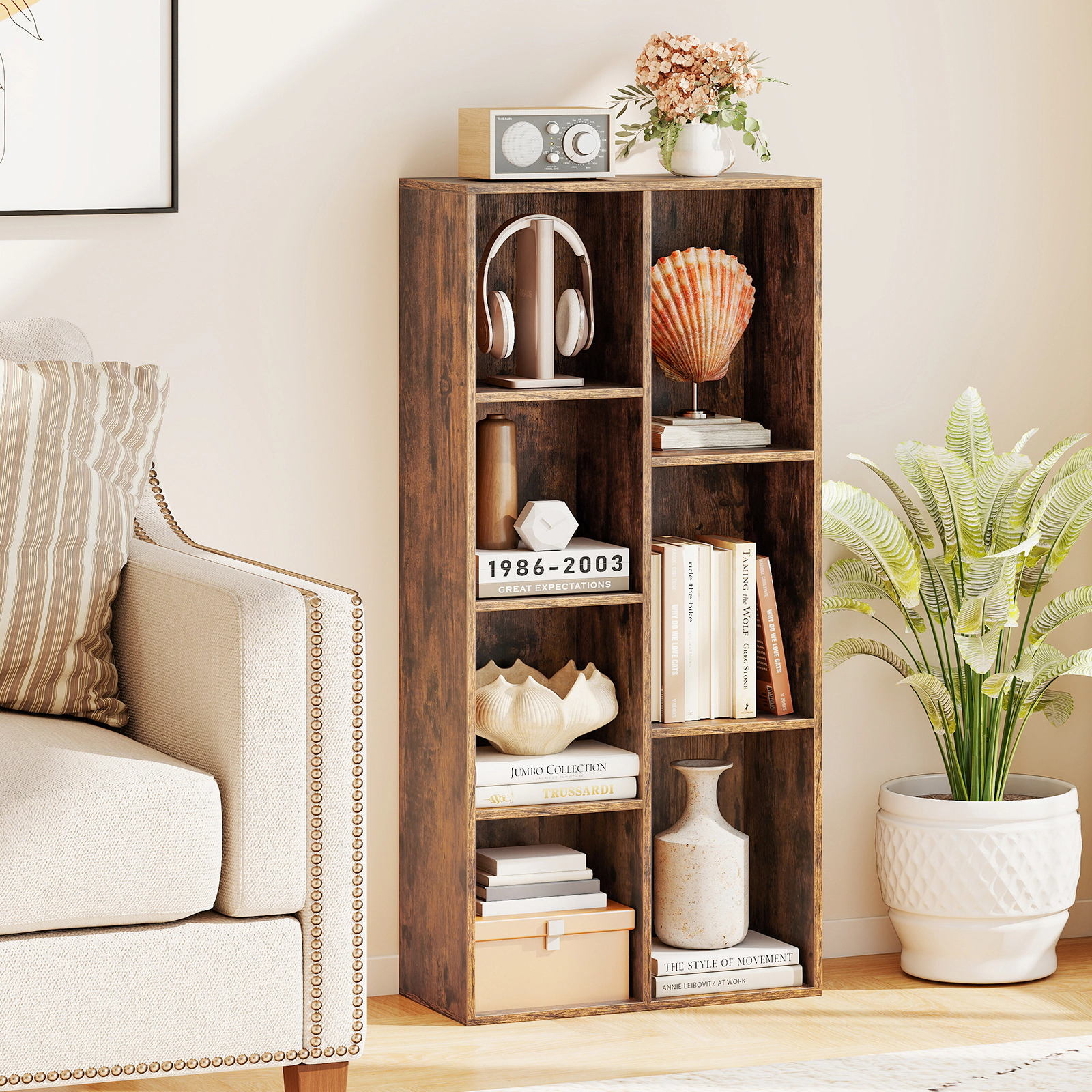 Costway 2PCS 7-Cube Bookcase w/7 Compartments 2 Anti-tipping Kits for Home Office