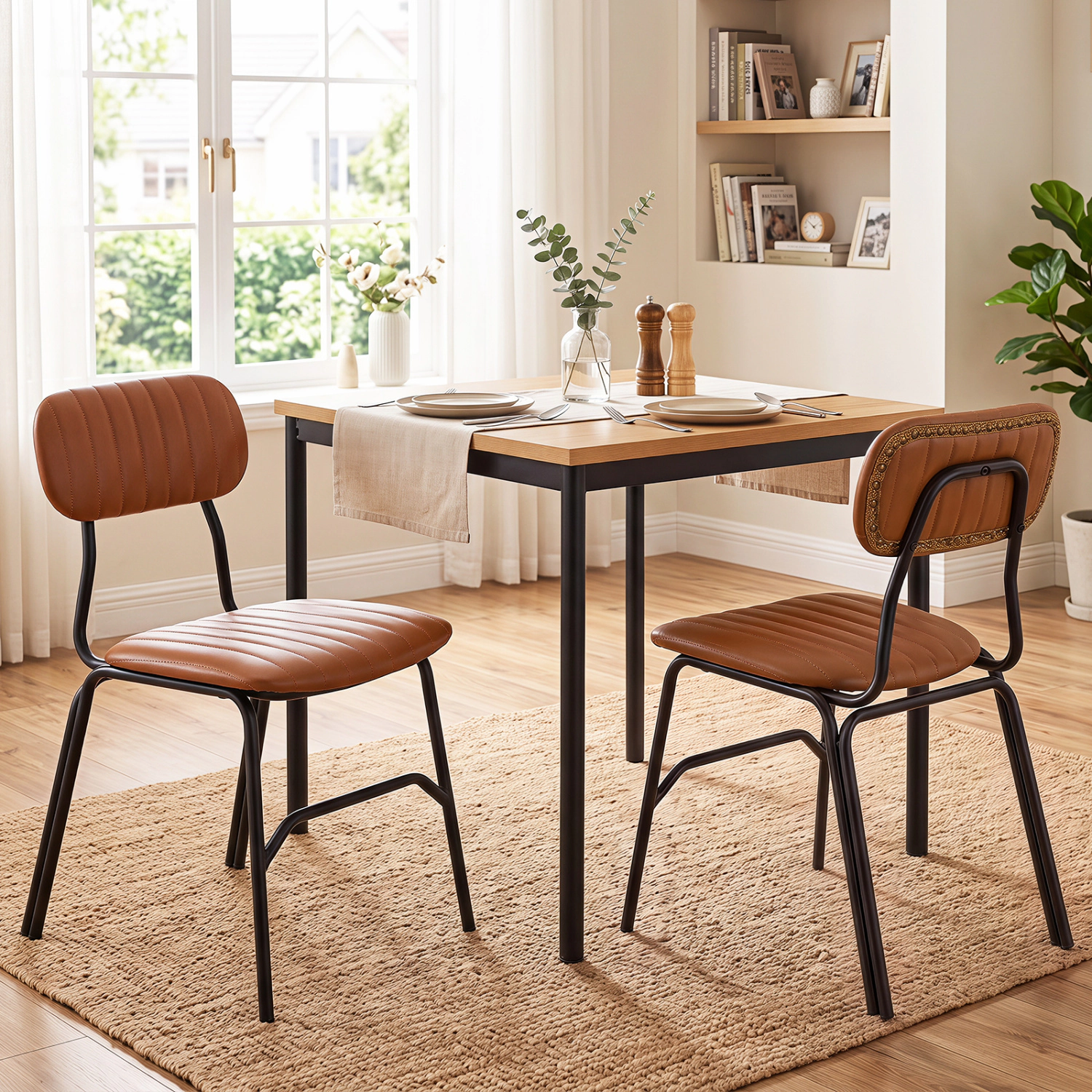 LJG Set of 2 Modern Dining Chairs with Ergonomic Back Metal Legs Exquisite Rivet and Embellished Edges