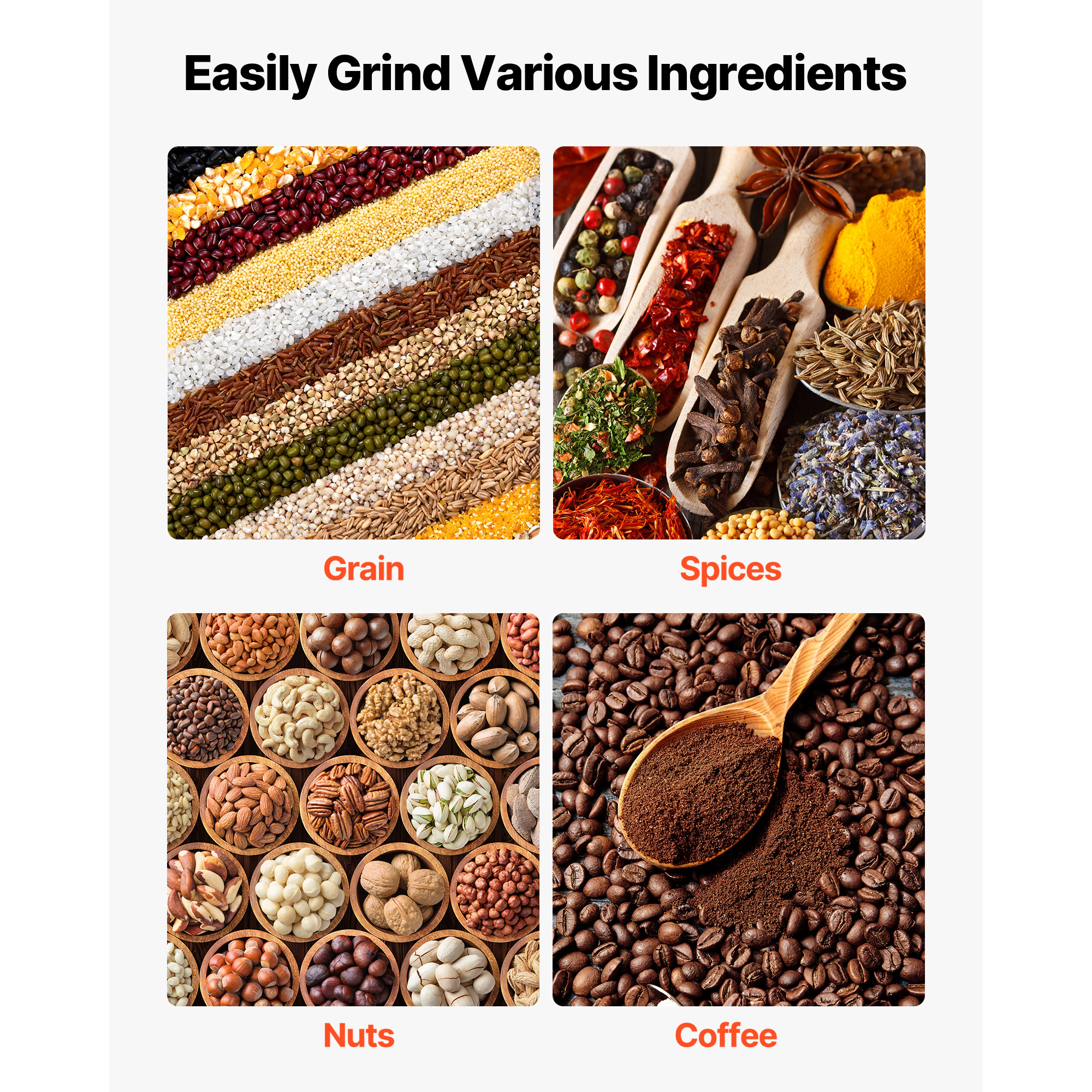 HONGGE Manual Grain Mill with Hopper, Hand-Crank Corn Grinder, Heavy Duty Cast Iron Wheat Grinding