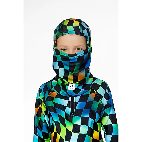 Deux par Deux Boys Brushed Jersey Checkered Print Balaclava with Reflective Patch