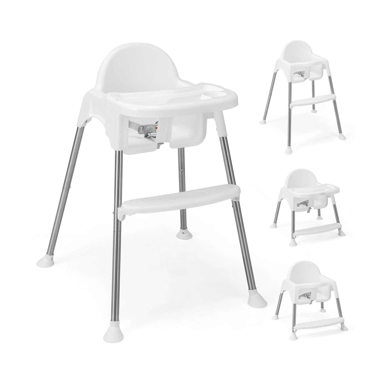 SUGIFT White Removable Double Tray and Toddler Chair 4-in-1 Convertible Baby High Chair