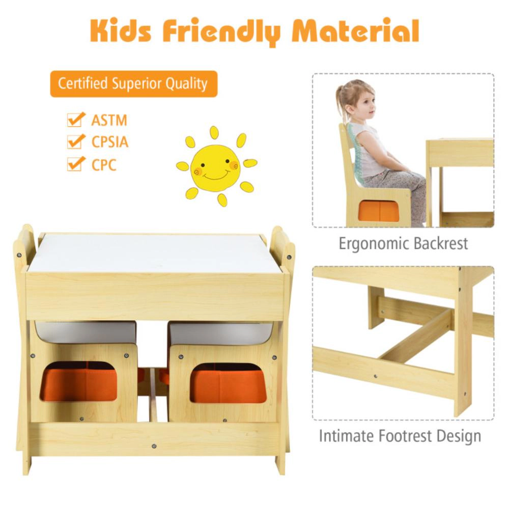 Hivvago Kids Table Chairs Set With Storage Boxes Blackboard Whiteboard Drawing