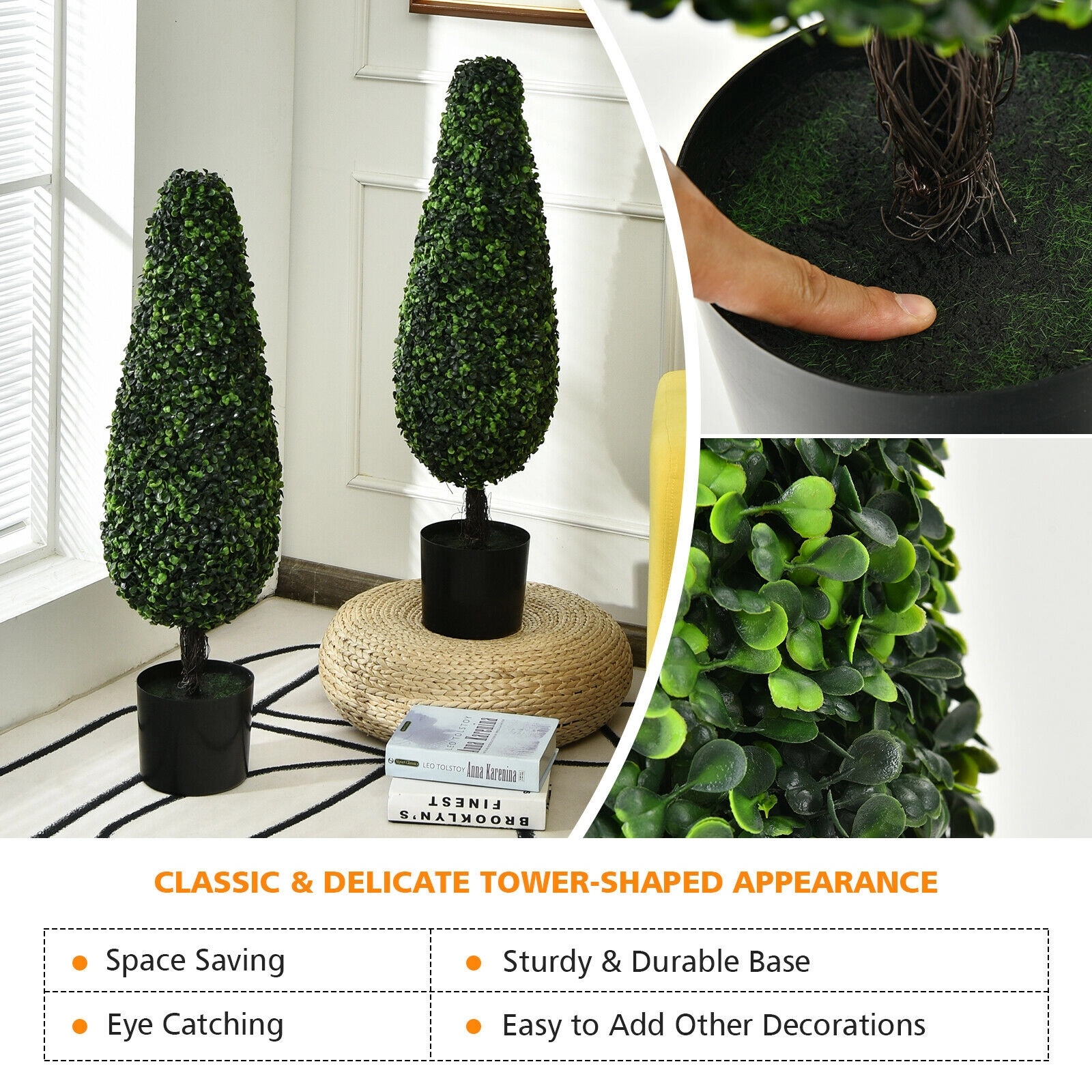 Slickblue Set of 2 34-Inch Artificial Tower Topiary Trees for Indoor Outdoor