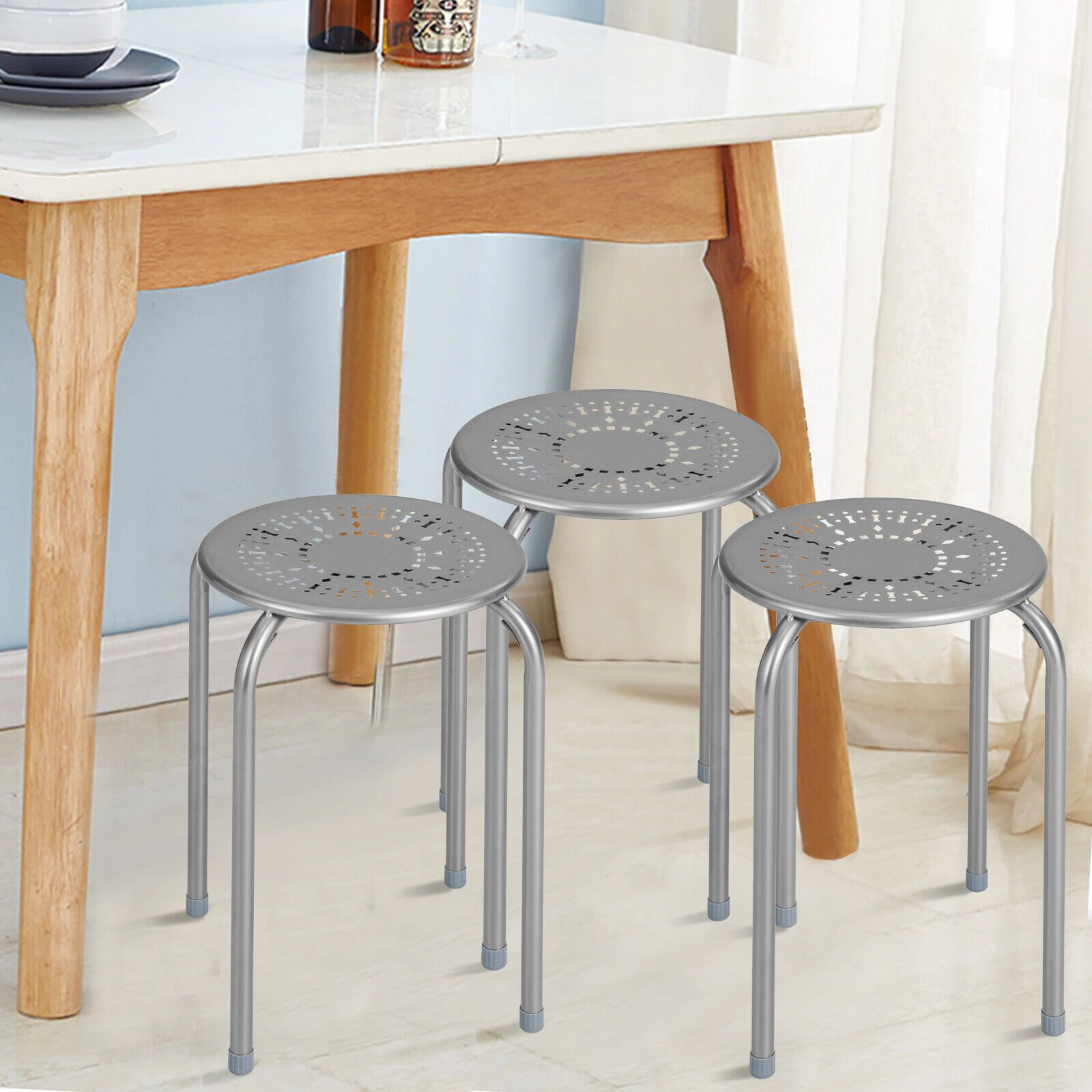 SlickBlue Unisex 6-Pack Stackable Daisy Design Metal Stools