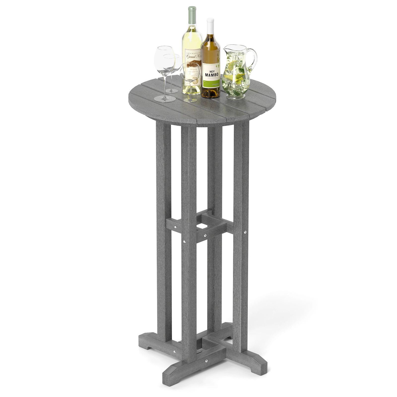 SUGIFT 21.5-in Round HDPE Bar Height Dining Table 110-lb Capacity Slatted Tabletop for 25.5-31.5-in Seat Height Gray
