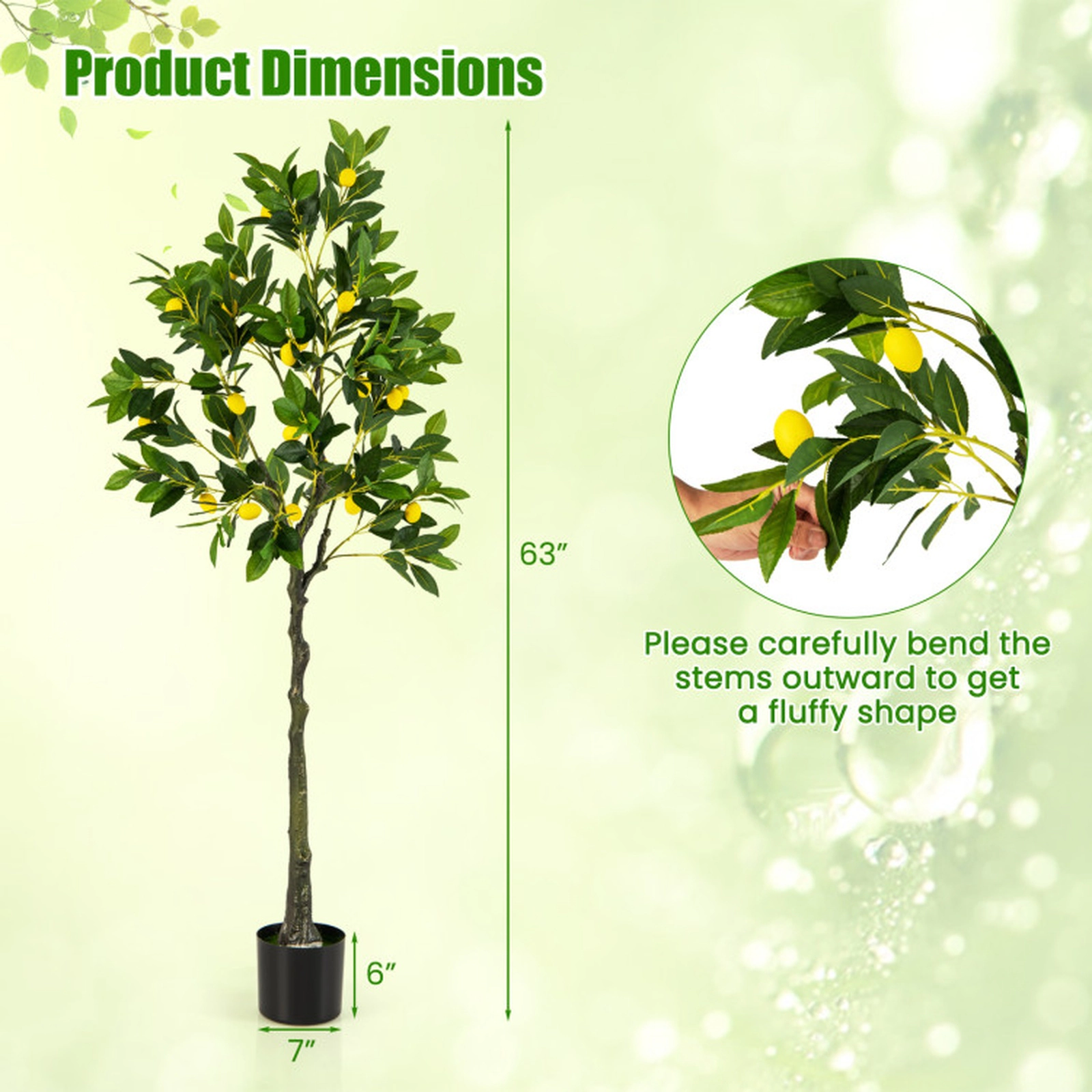 SUGIFT 63-in Artificial Lemon Tree with Yellow Lemon Fruits Simulated Moss and Cement-Filled Pot