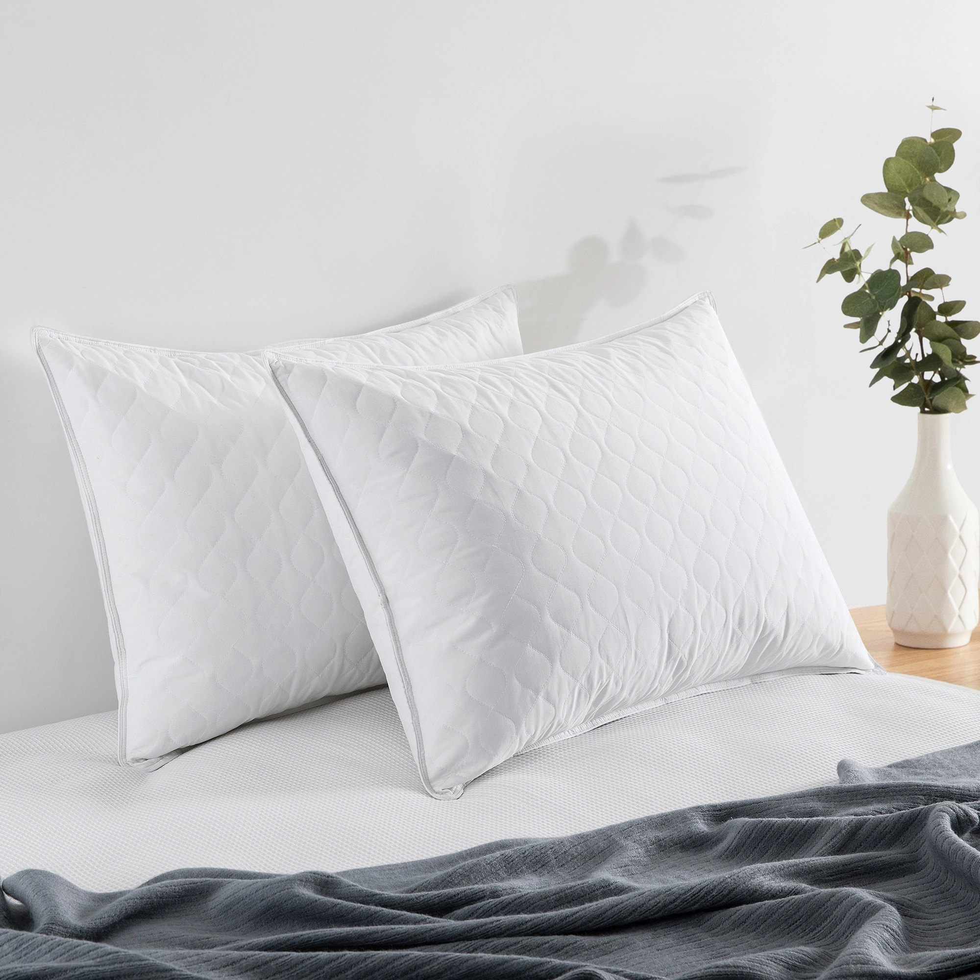 PEACENEST Quilted Goose Feather Pillow Set Soft Comfortable Bed Pillows
