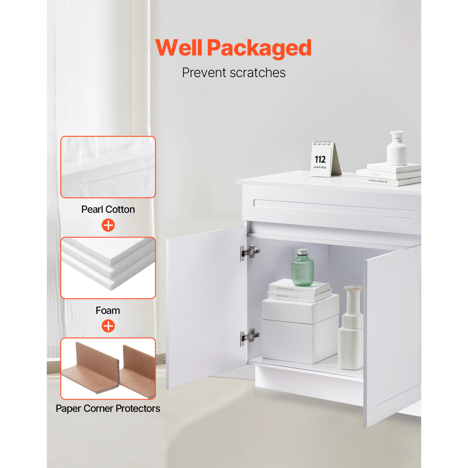HONGGE White Shaker Base Cabinet with Soft-Close and Adjustable Shelf, Ready to Assemble