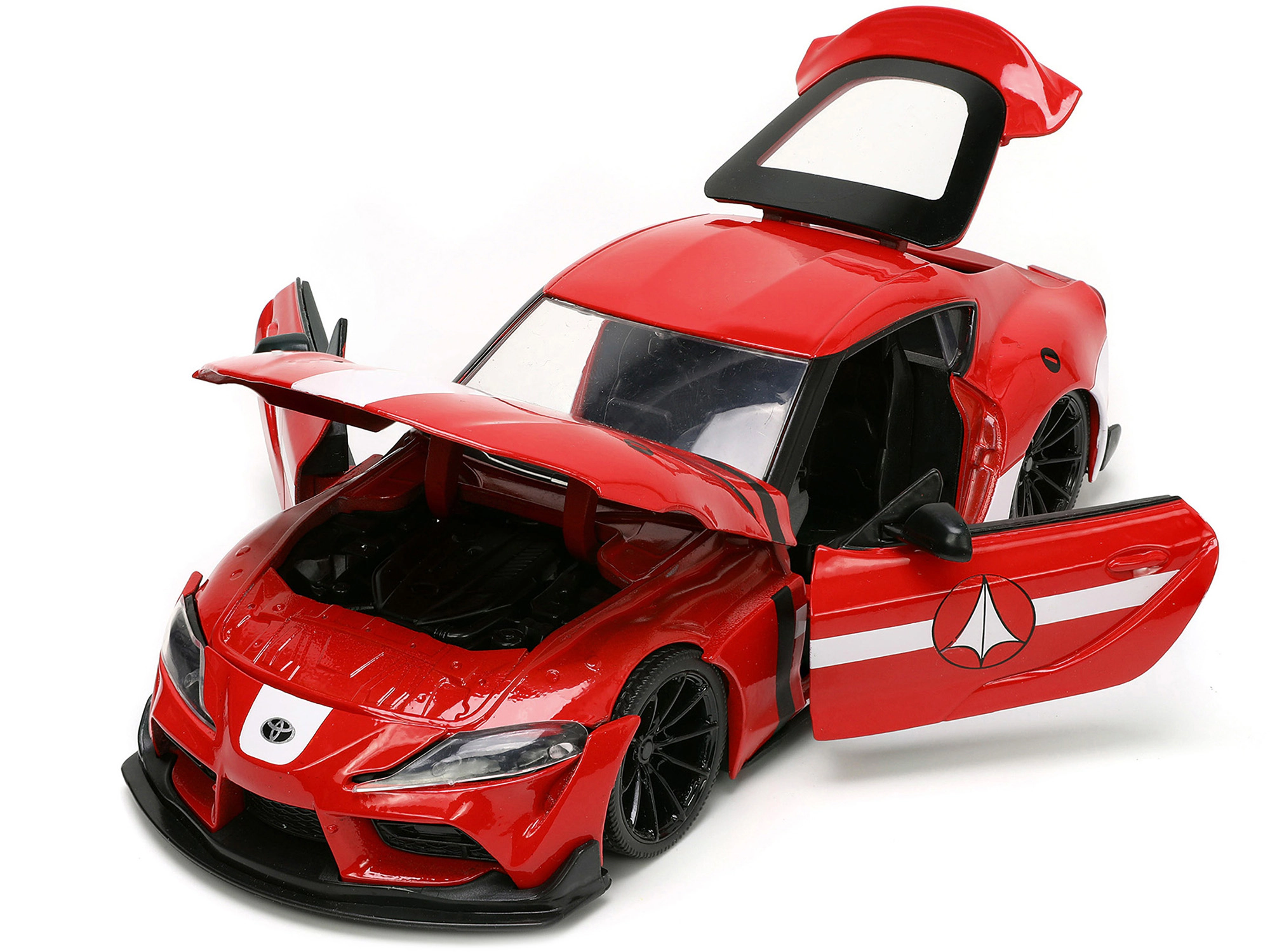 Jada 2020 Toyota Supra Red with Graphics and Miriya Sterling Diecast Figurine "Robotech" "Hollywood Rides"