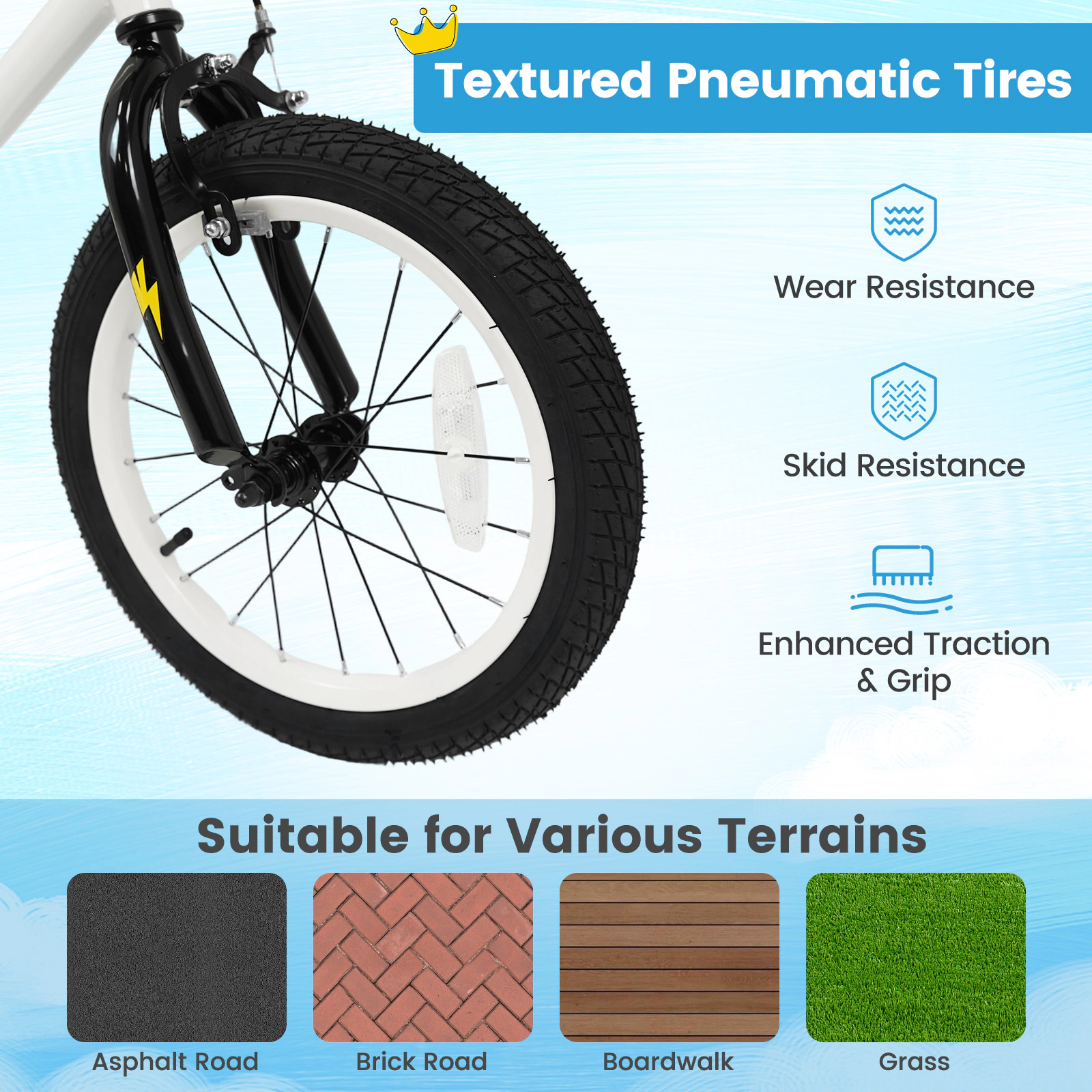 SUGIFT 16-Inch Kids Bike with Training Wheels 110-lb Capacity Ages 4-7 Years White
