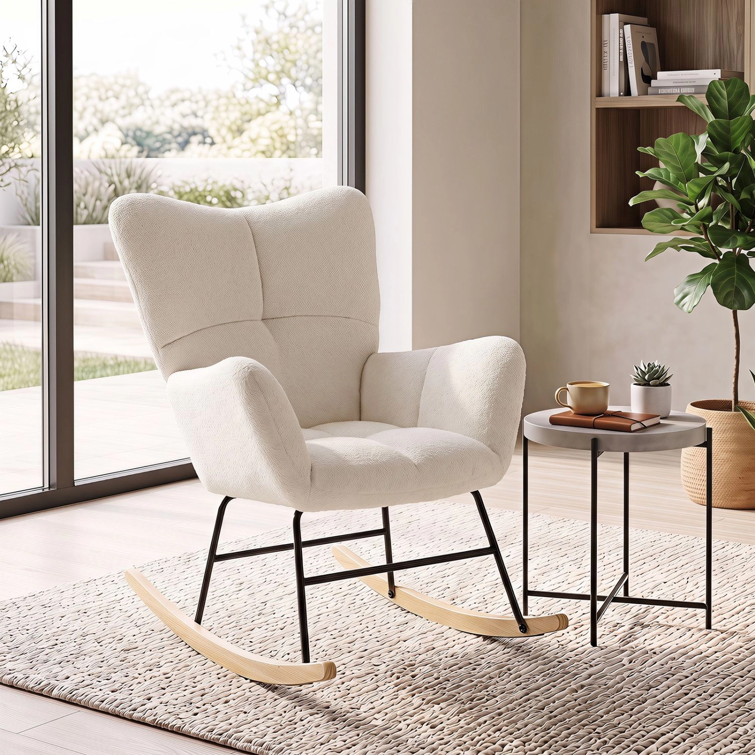 SlickBlue Teddy Fabric Nursery Rocking Chair with Cushion