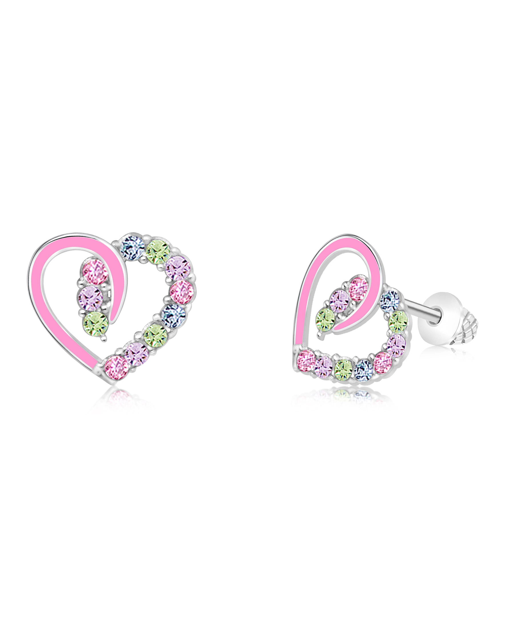 Chanteur Kids Heart Stud Earrings - Hypoallergenic Surgical Titanium Screwback, Silver-Plated, Cubic Zirconia