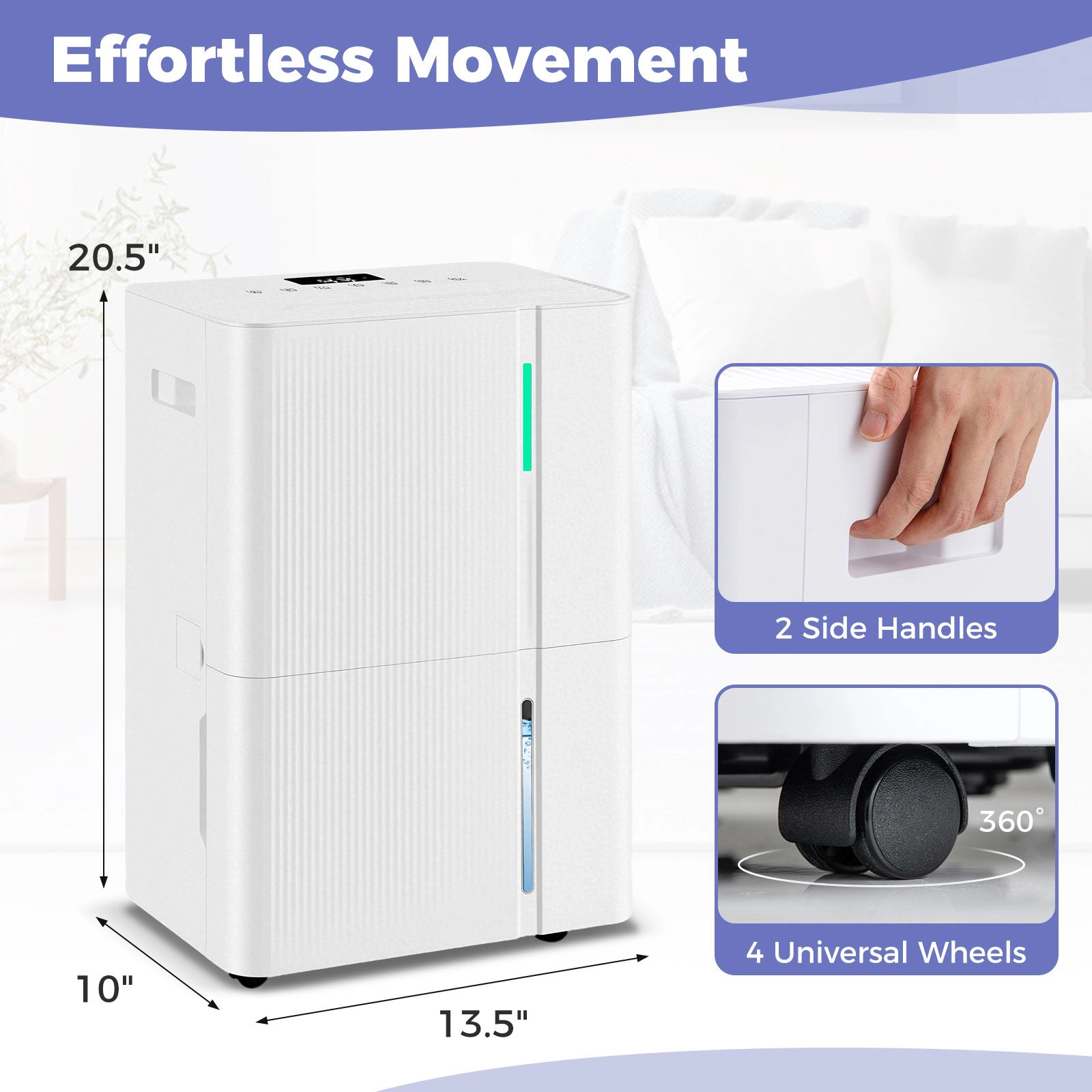 SlickBlue Large Room Dehumidifier, 74/96 Pint Capacity with LED Display, Auto Drain and Timer
