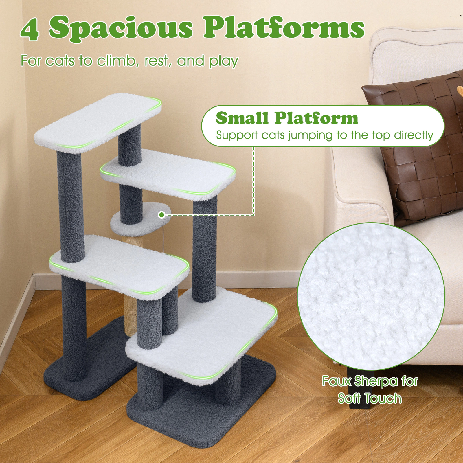 SlickBlue 4 Step Cat Stairs with Scratching Post and Platforms