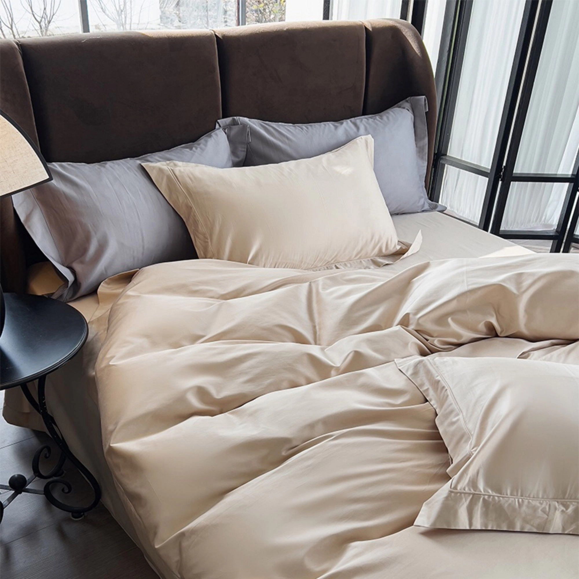 Alilang Unisex 4-Piece Cotton Washed Bedding Set with Duvet Cover Flat Sheet and Pillowcases Soft Smooth Finish