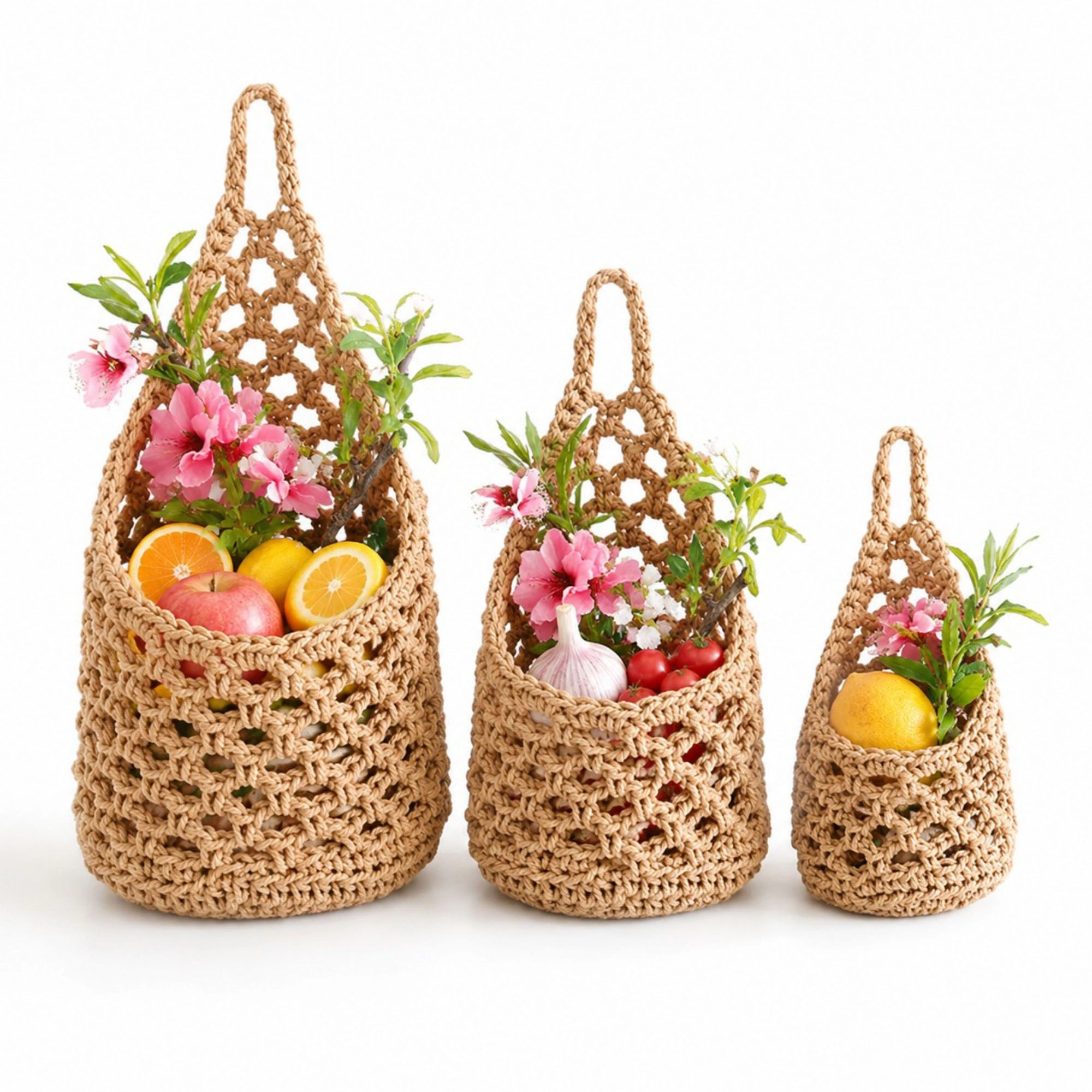 Alilang Unisex Woven Hanging Basket Set for Fruit Produce and Wall Storage