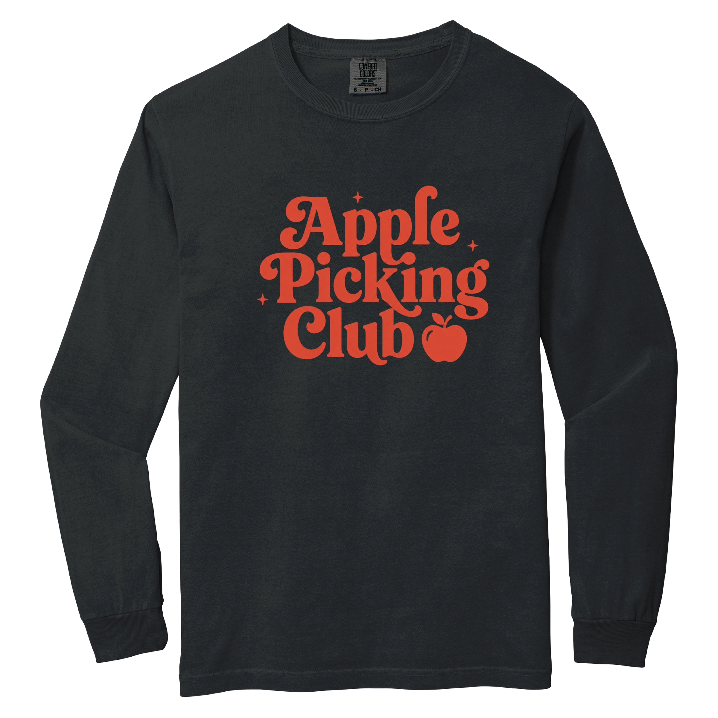 Simply Sage Market - Women's Garment Dyed Long Sleeve Graphic T-Shirt Apple Picking Club Stars