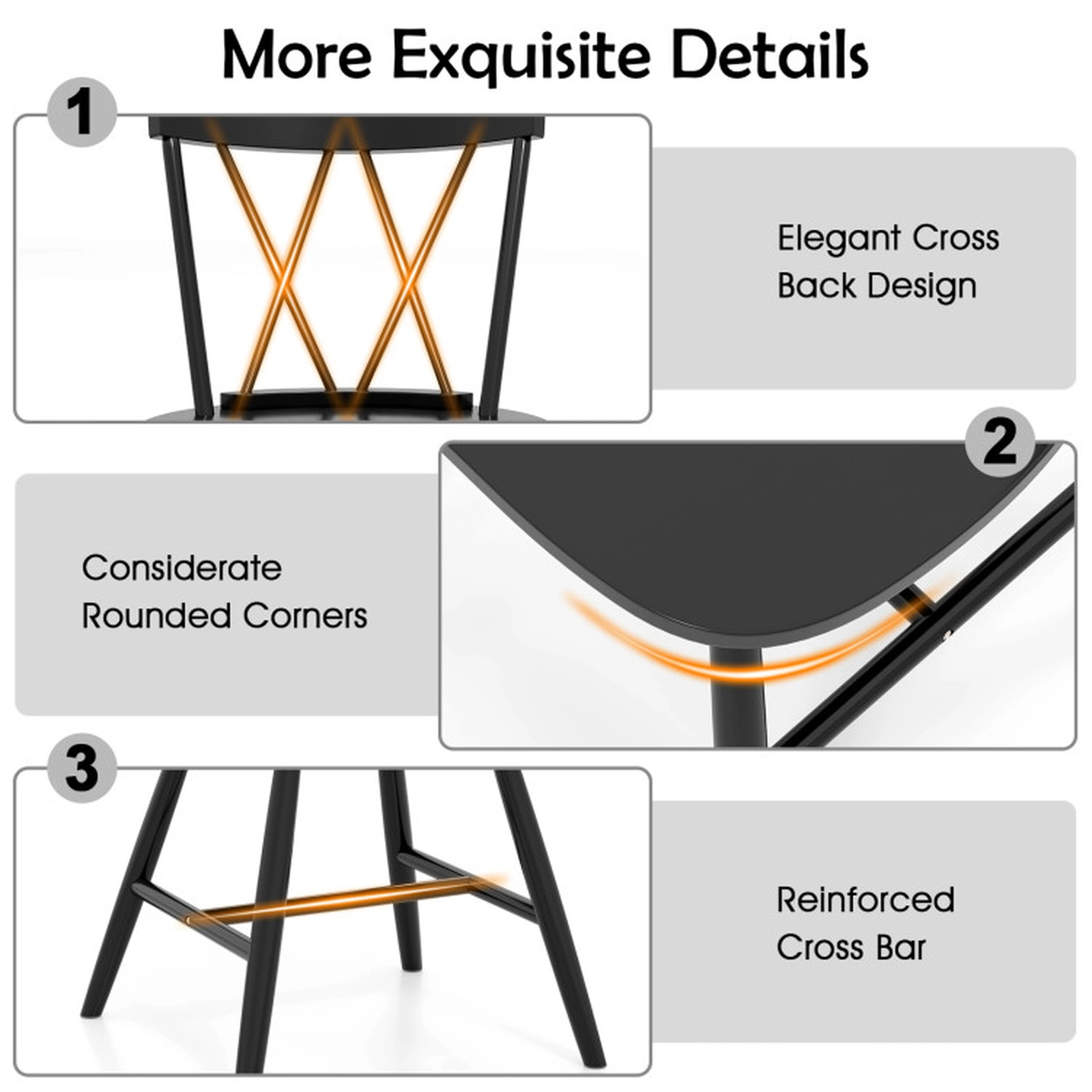 SUGIFT Black Farmhouse Cross Back Rubber Wood Frame Set of 2 Kitchen Dining Chairs
