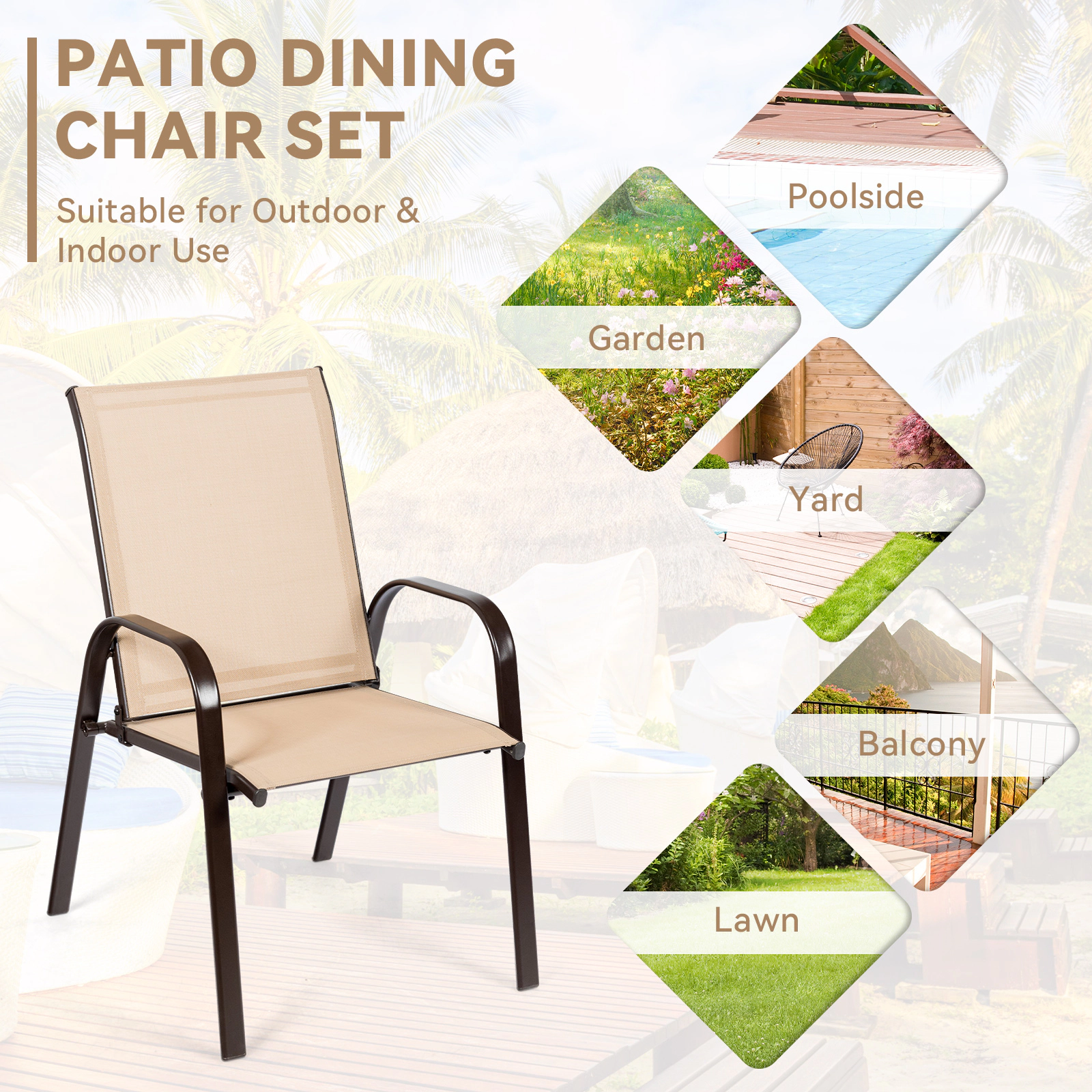 LJG 2 Pcs Patio Chairs Outdoor Dining Chair with Armrest