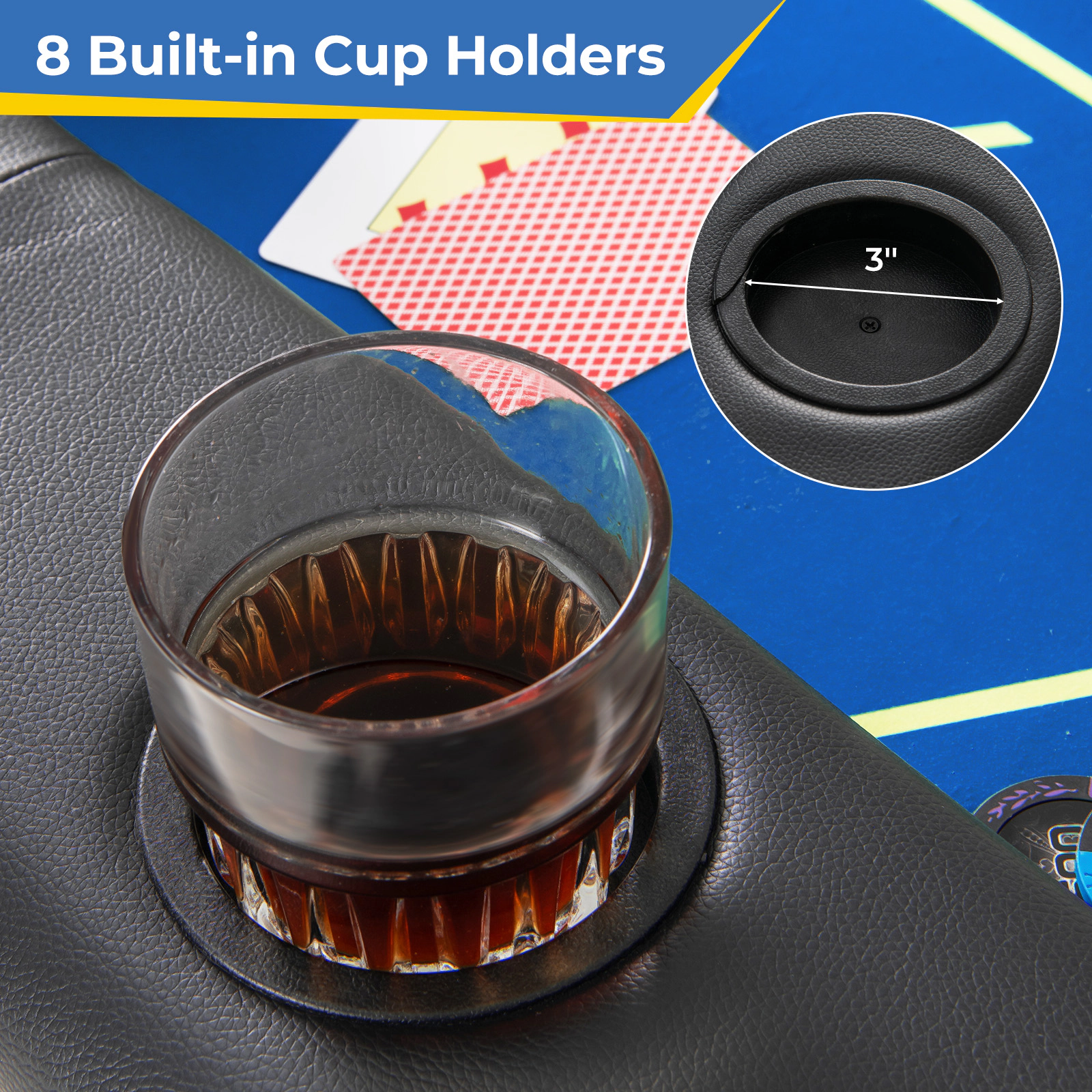SUGIFT Blue Foldable Poker Table with 8 Cup Holders 72-in W 36-in D 30.5-in H 220-lb Tabletop Capacity