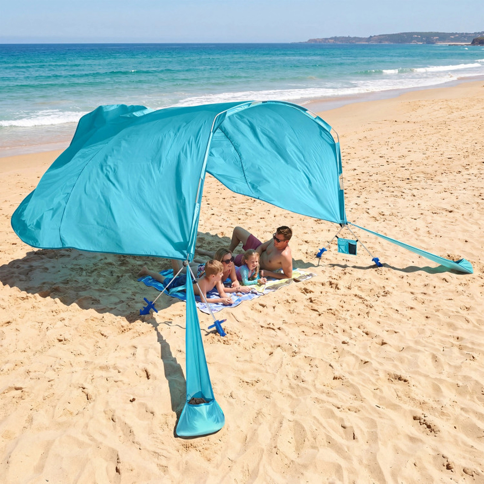SUGIFT Blue 10-ft x 6.5-ft Wind Powered Beach Tent Sun Shelter Canopy with Sand Anchors and Carry Bag