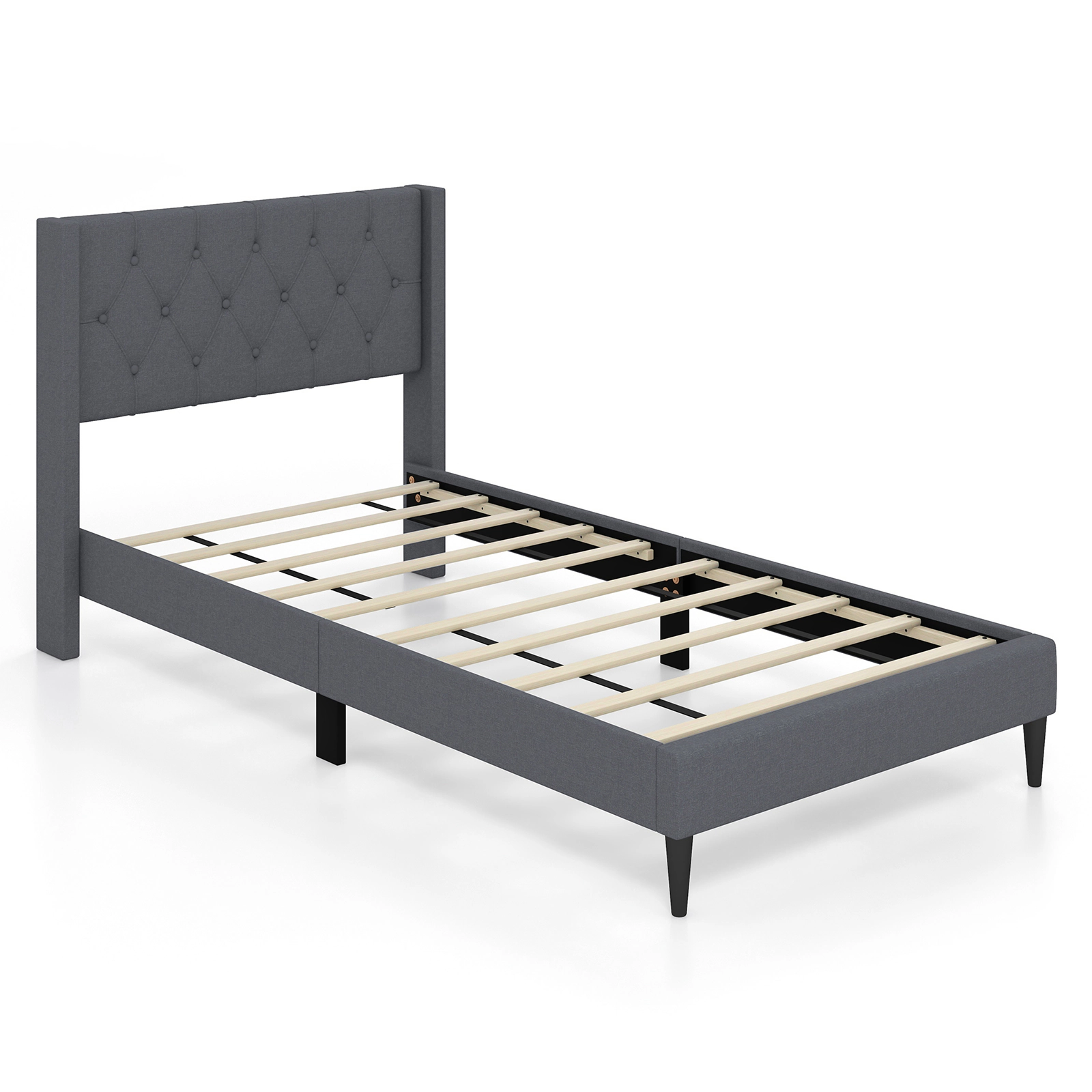 SUGIFT Button Tufted Wingback Upholstered Twin Platform Bed Frame Headboard 290-Lb Capacity 76-in Length 6-in Under-Bed