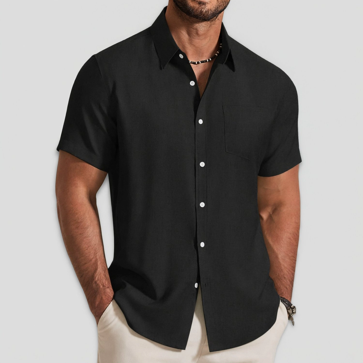 COOFANDY Mens Casual Short Sleeve Button Down Shirt Collared  Top with Pocket