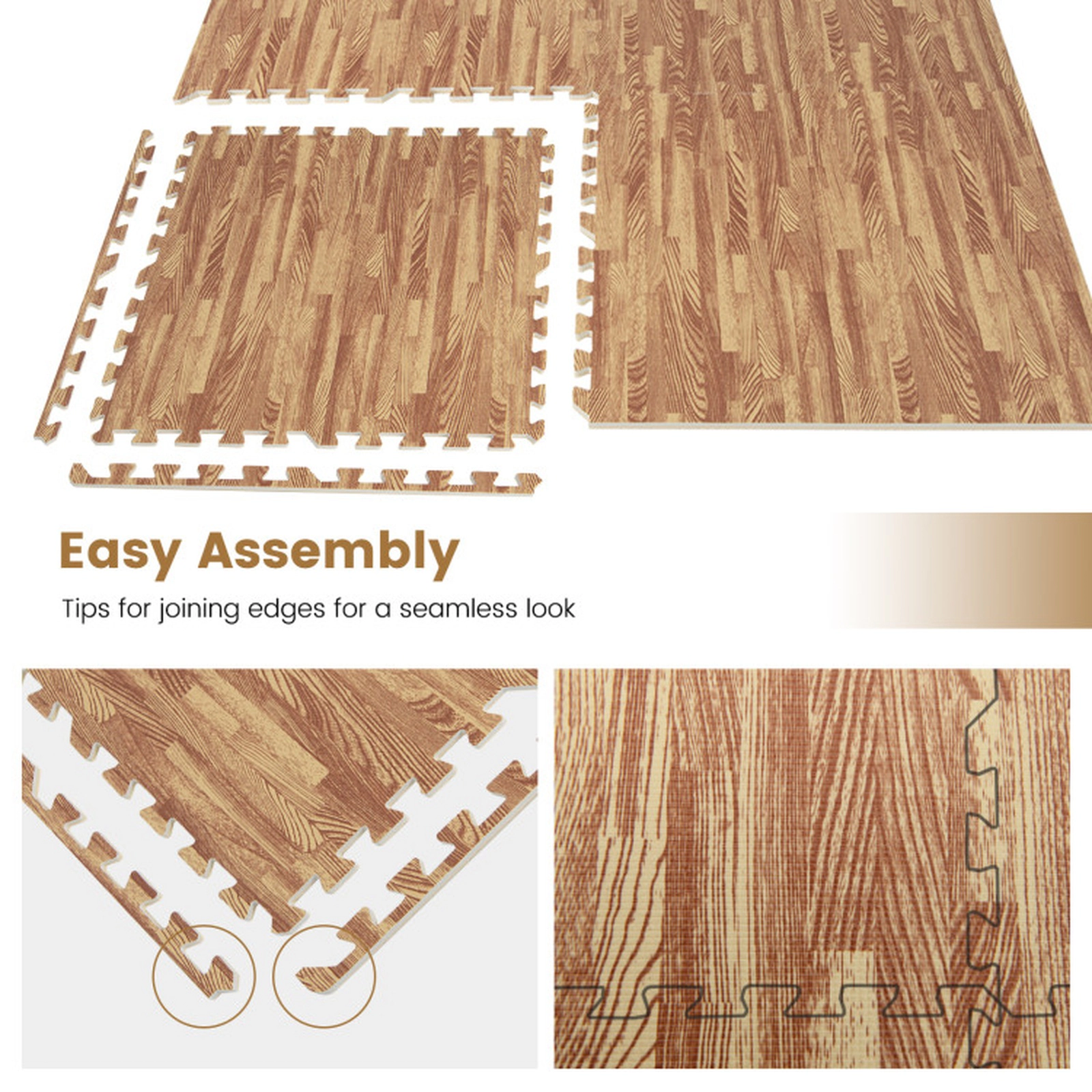 SUGIFT Natural 25 Tile Wood Grain Interlocking Foam Floor Mat Set with 50 Borders 24-in W 24-in D 0.4-in H