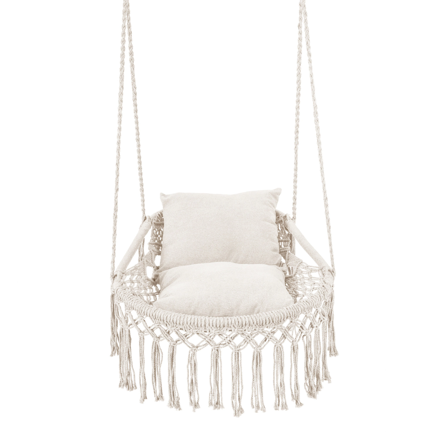 LJG Macrame Swing Chair Hammock with 2 Removable Cushions