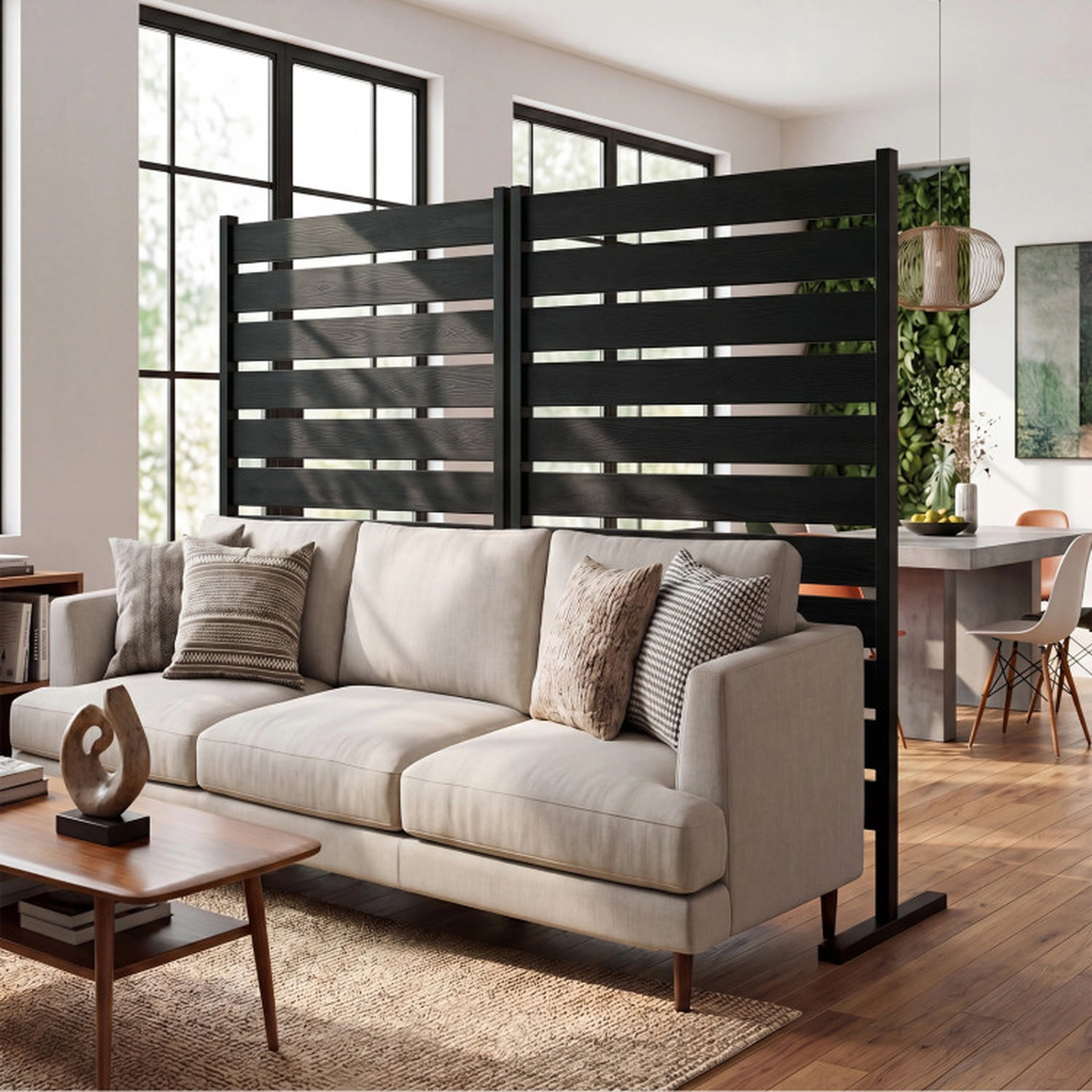 SUGIFT Freestanding 64-in Black HIPS Slatted Outdoor Privacy Screen Fence with Metal Ground Stakes