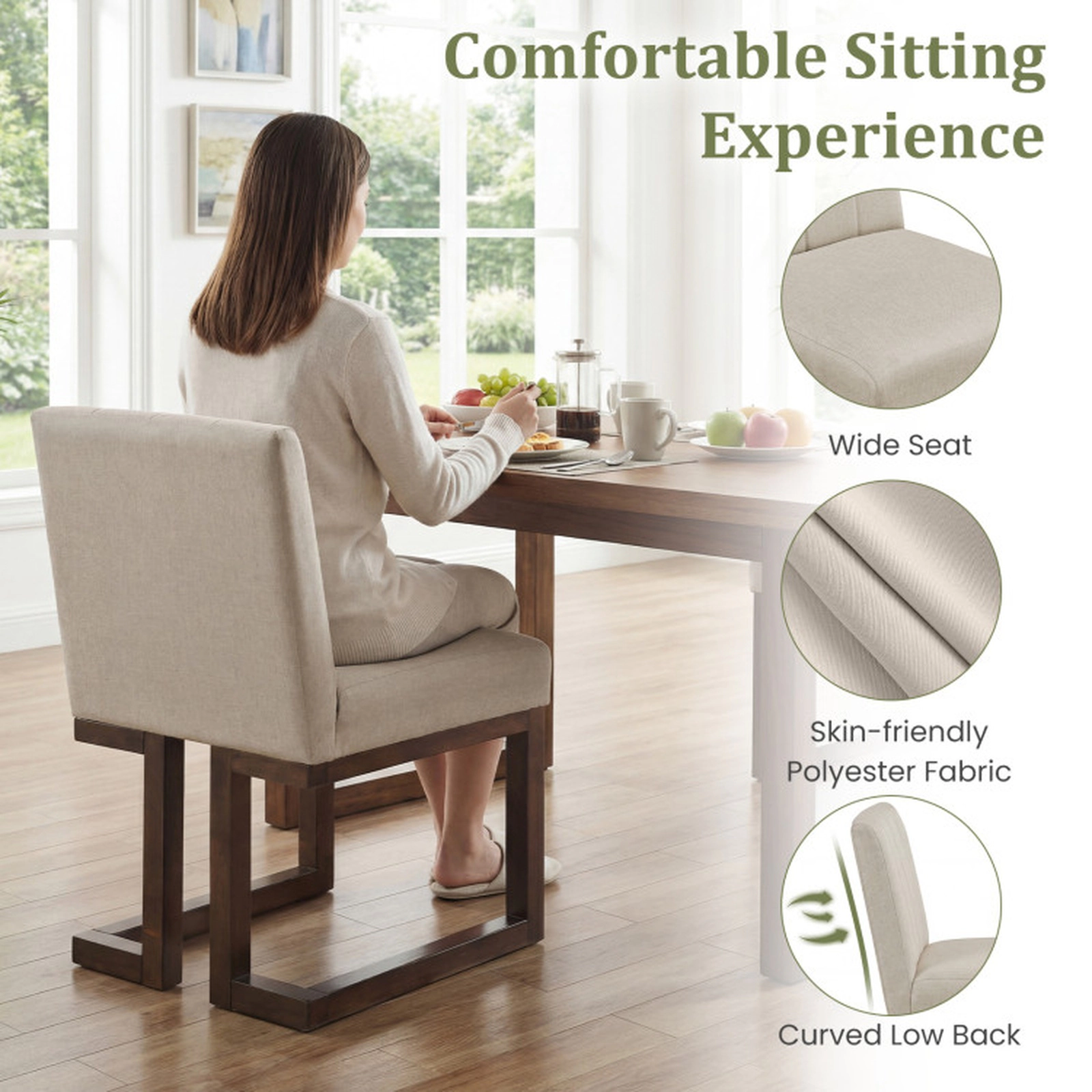 SUGIFT Modern Farmhouse 5.5 in Thickened Padded Seat 330-lb Set of 4 Fabric Dining Chairs