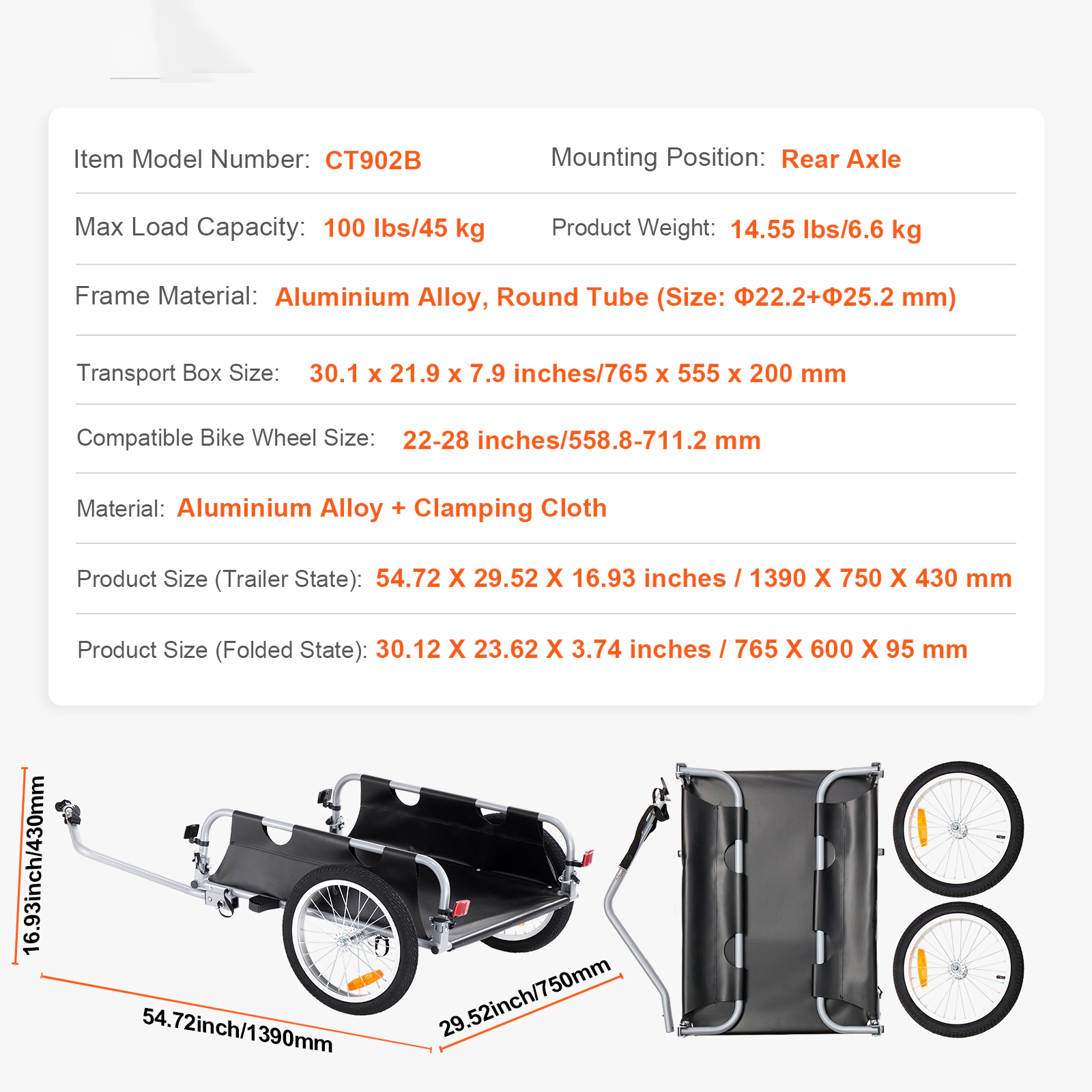 HONGGE Bike Cargo Trailer Capacity Heavy-Duty Bicycle Wagon Cart Foldable Compact Storage with Universal Hitch Bike