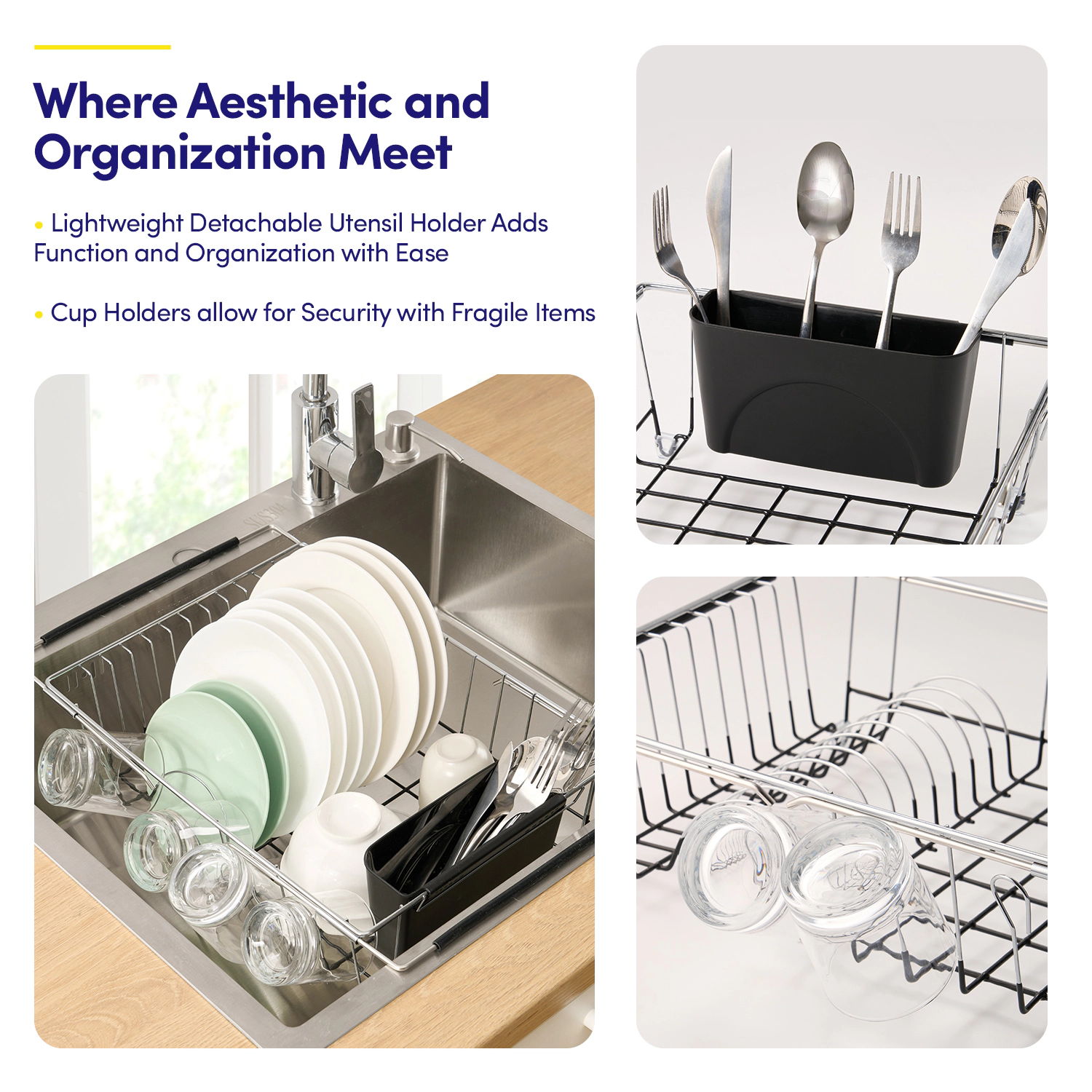 Sweet Home Collection 2-Piece Expandable Dish Dryer Rack with Utensil Holder