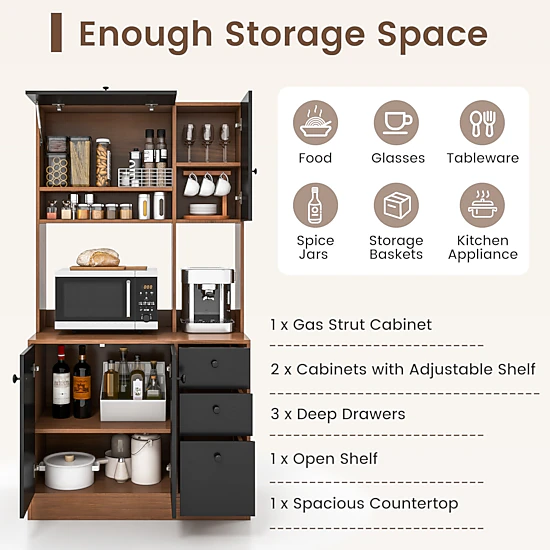 Glintex 71-Inch Kitchen Pantry with 3 Cabinets and 3 Deep Drawers