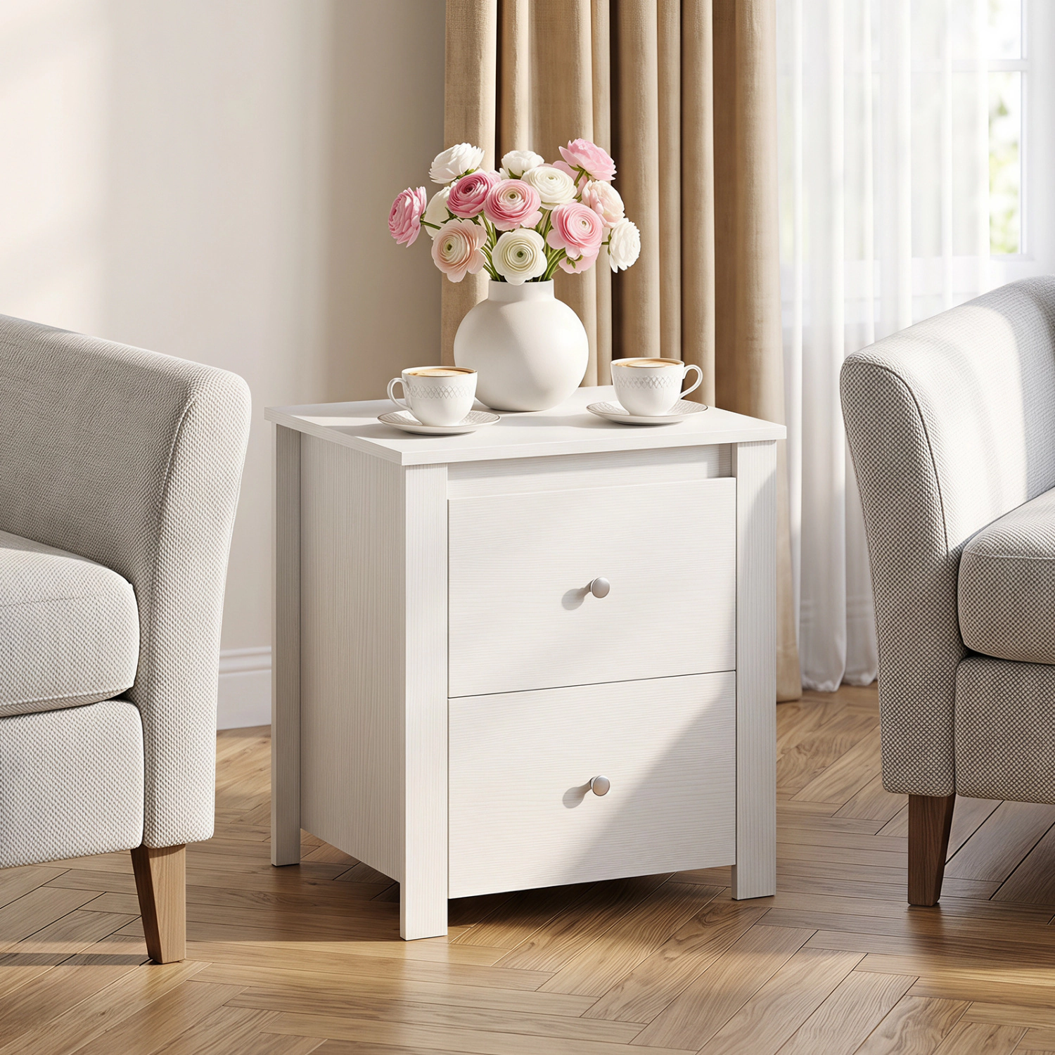 Hivvago Modern Nightstand with 2 Drawers for Small Spaces