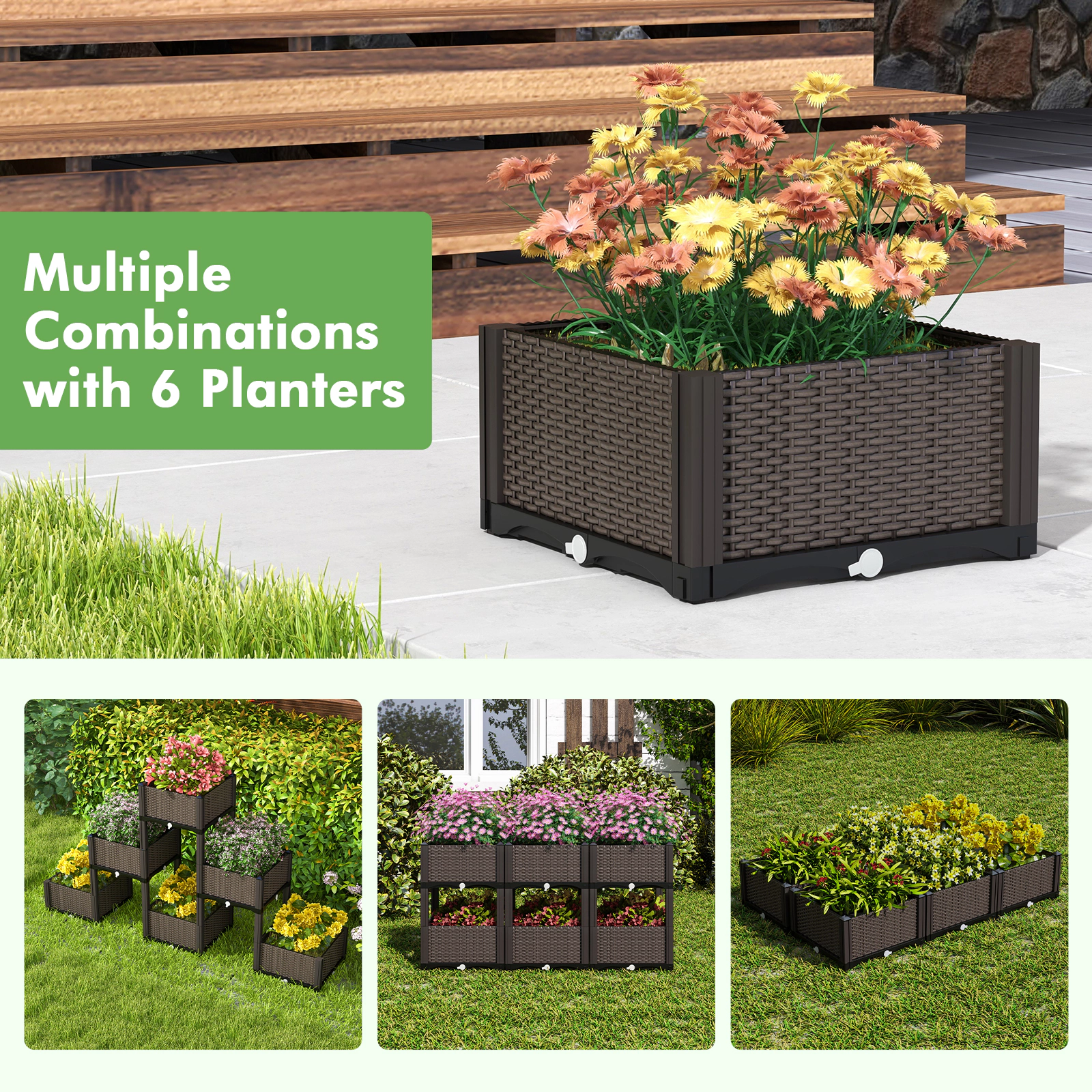 SlickBlue Outdoor Self Watering Raised Garden Bed Planter Box