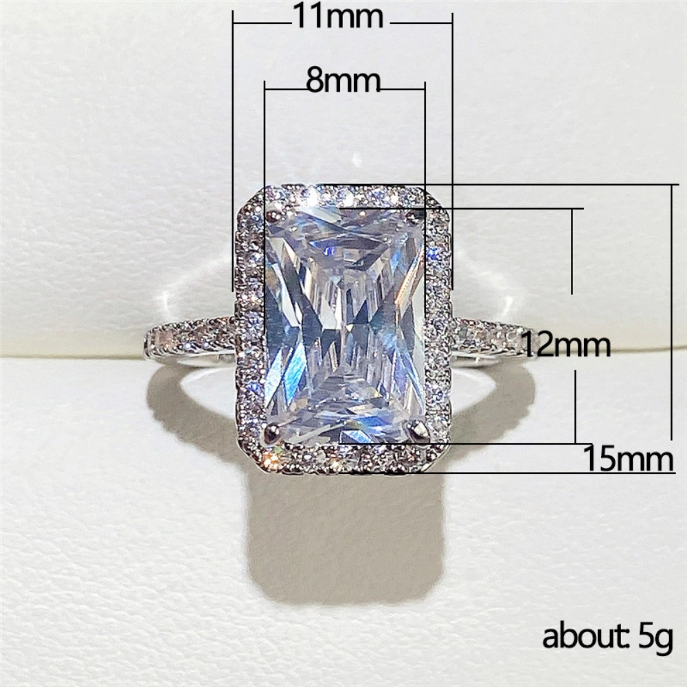 White Gold Plated Square Cubic Zirconia Elegant Minimalist Engagement Ring