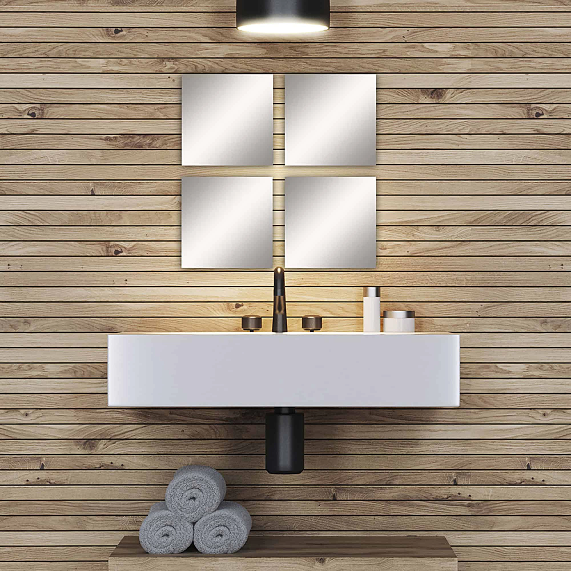 Evideco French Home Goods Set of 4 Frameless 7.12 in Square Self-Adhesive Glass Mirrors, Silver